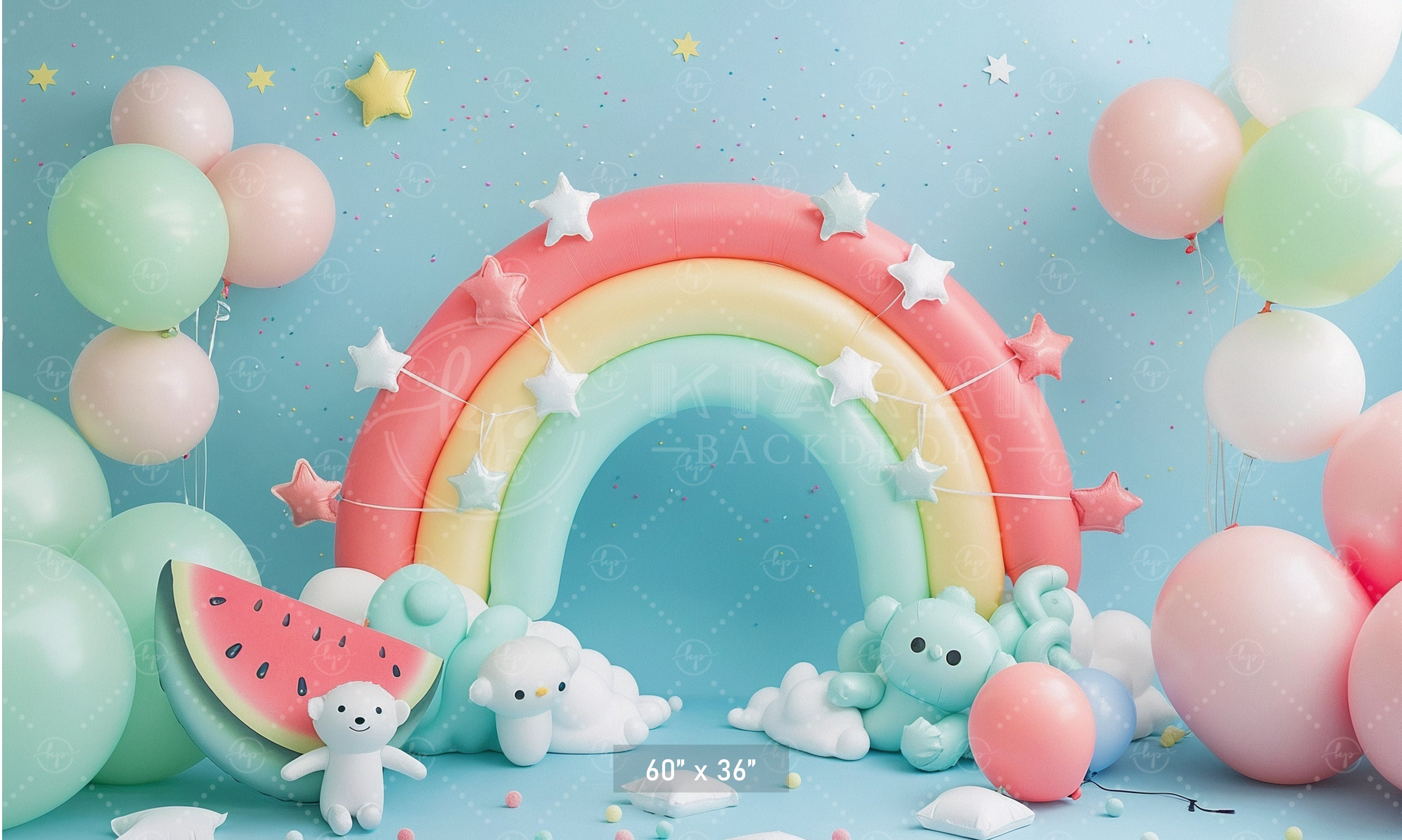 Pastel Rainbow and Starry Bear Backdrop