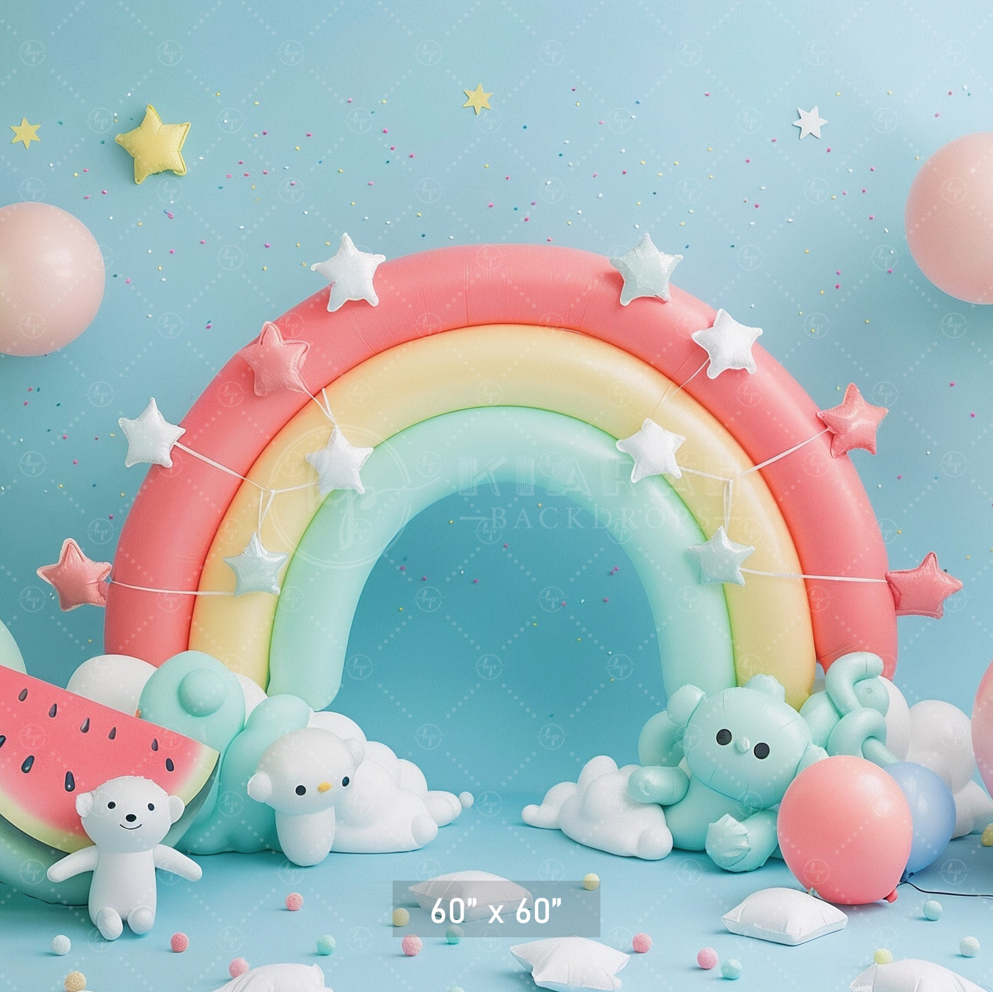 Pastel Rainbow and Starry Bear Backdrop