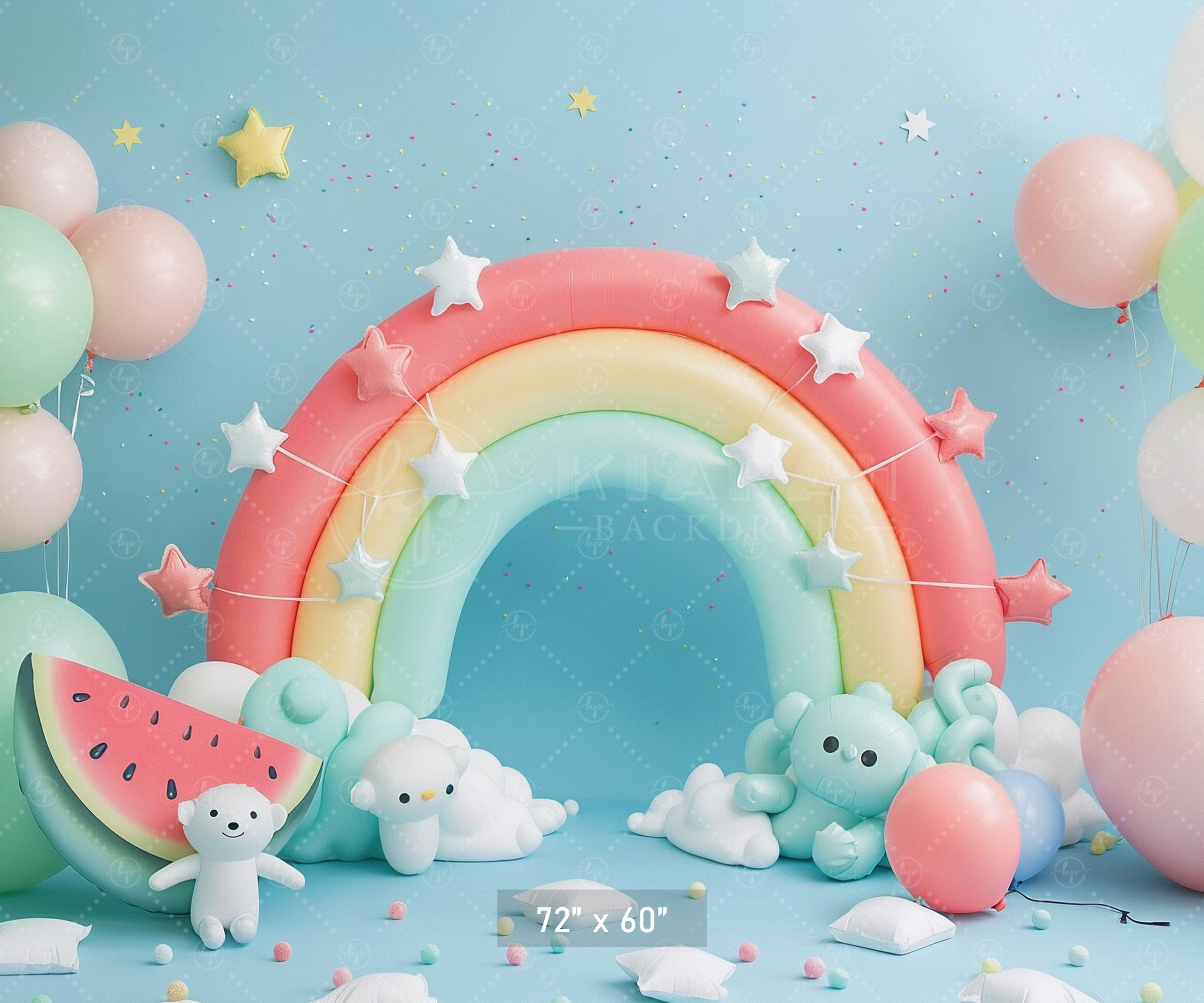 Pastel Rainbow and Starry Bear Backdrop