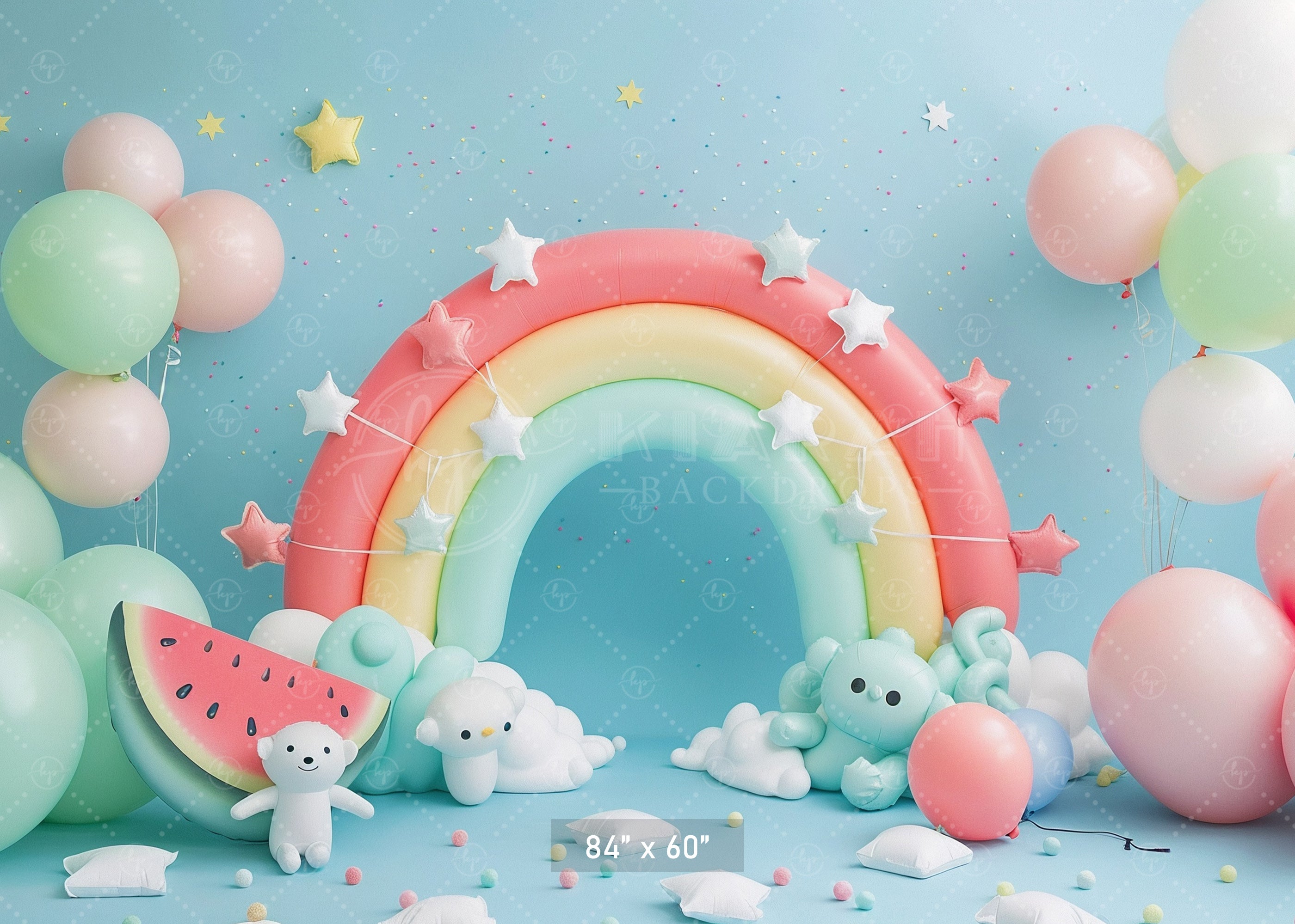 Pastel Rainbow and Starry Bear Backdrop