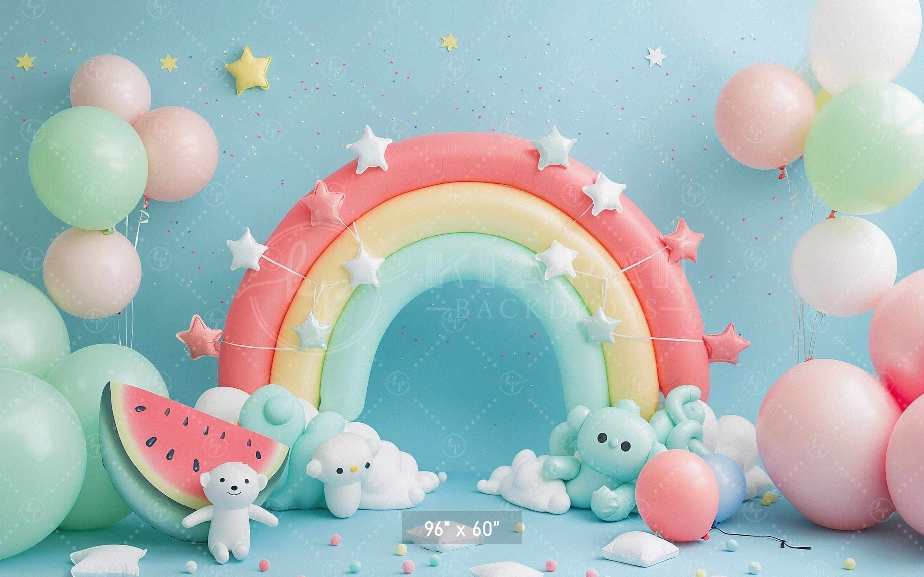 Pastel Rainbow and Starry Bear Backdrop