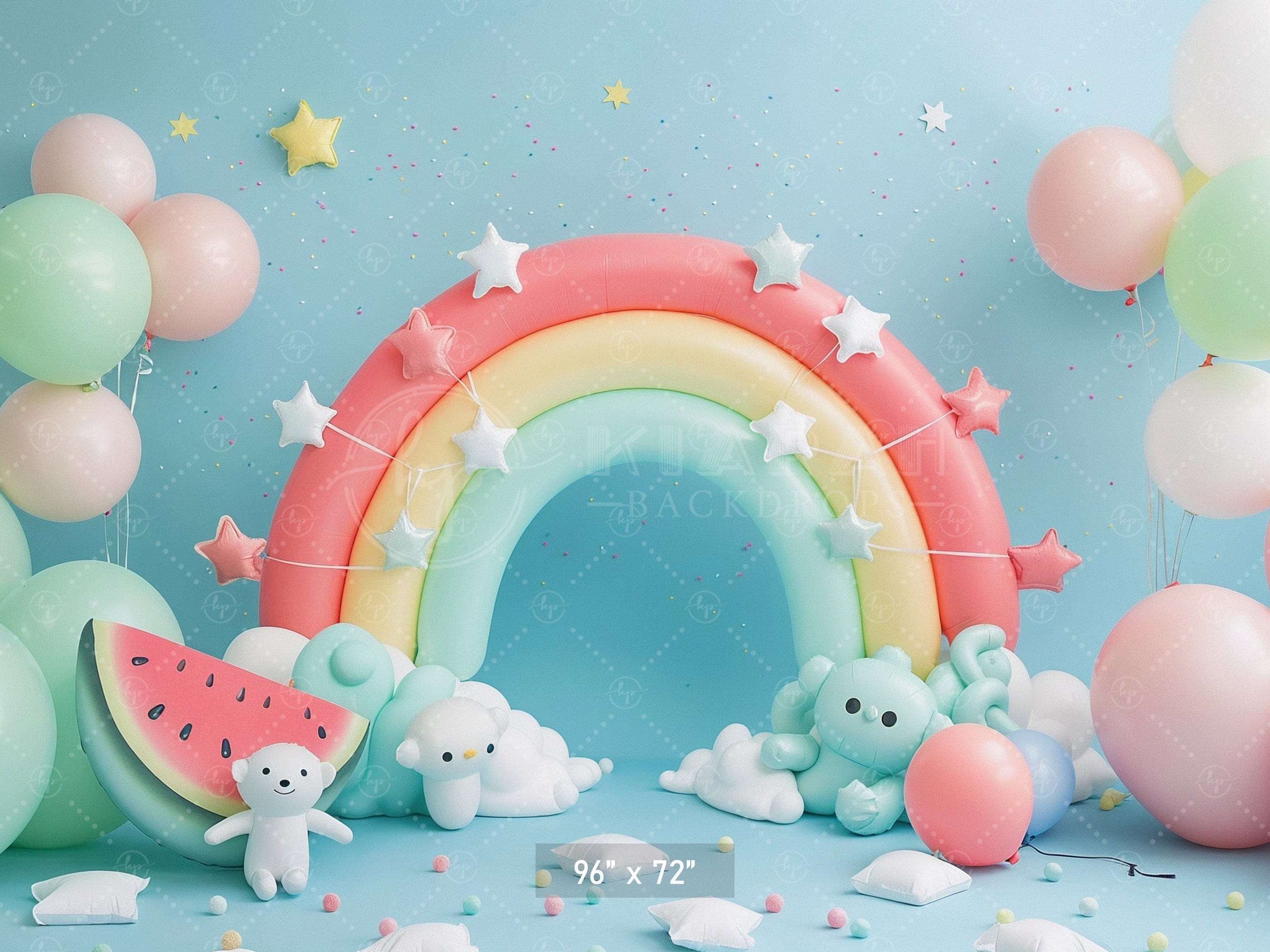 Pastel Rainbow and Starry Bear Backdrop
