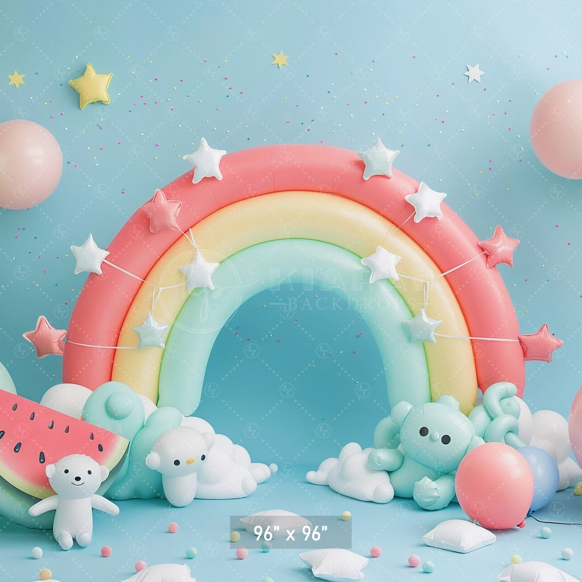 Pastel Rainbow and Starry Bear Backdrop