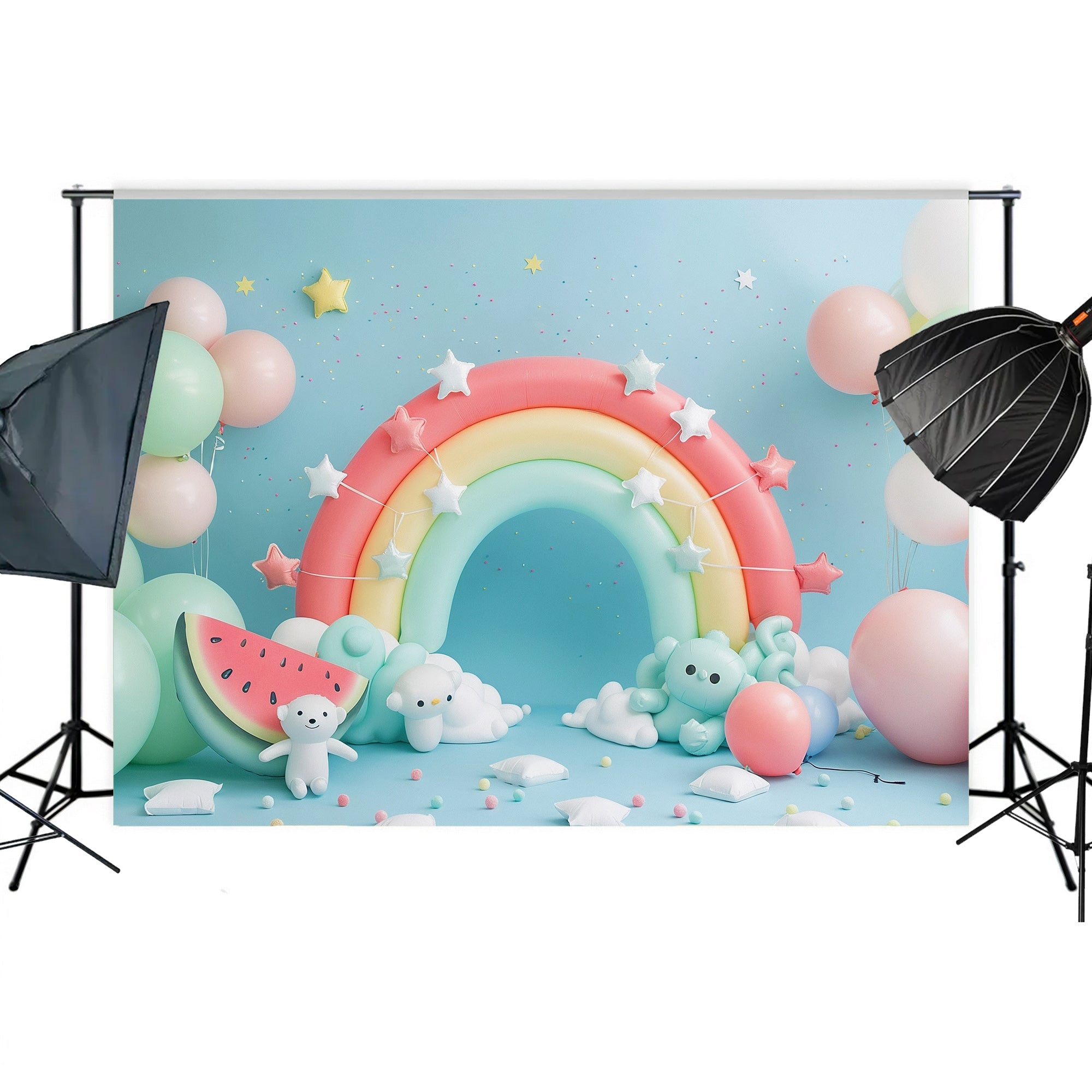 Pastel Rainbow and Starry Bear Backdrop