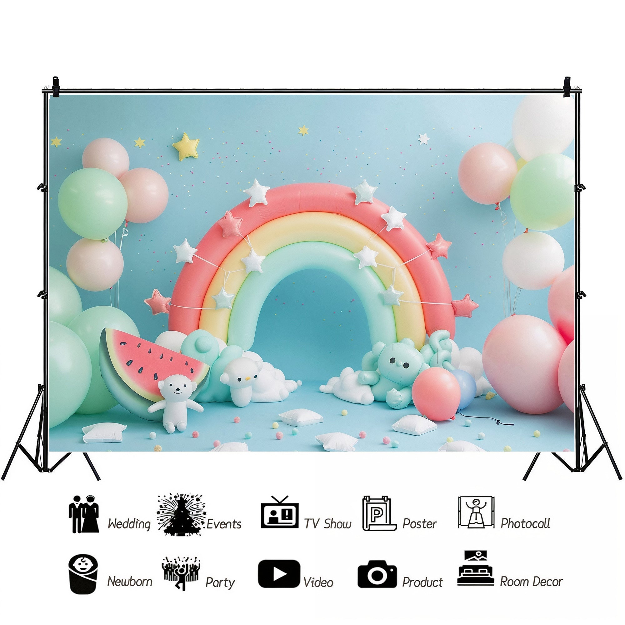 Pastel Rainbow and Starry Bear Backdrop