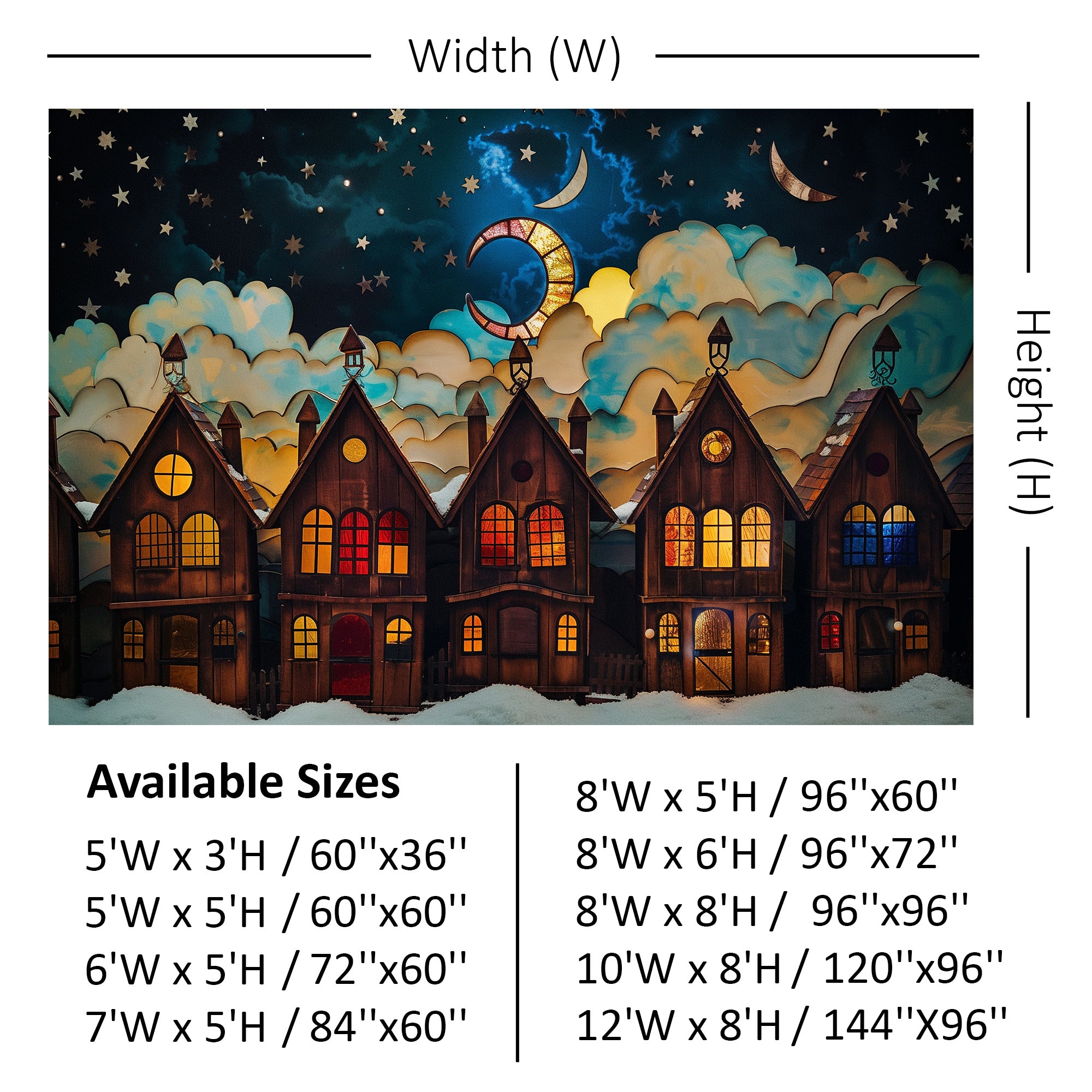 Starlit Winter Village Scene Backdrop