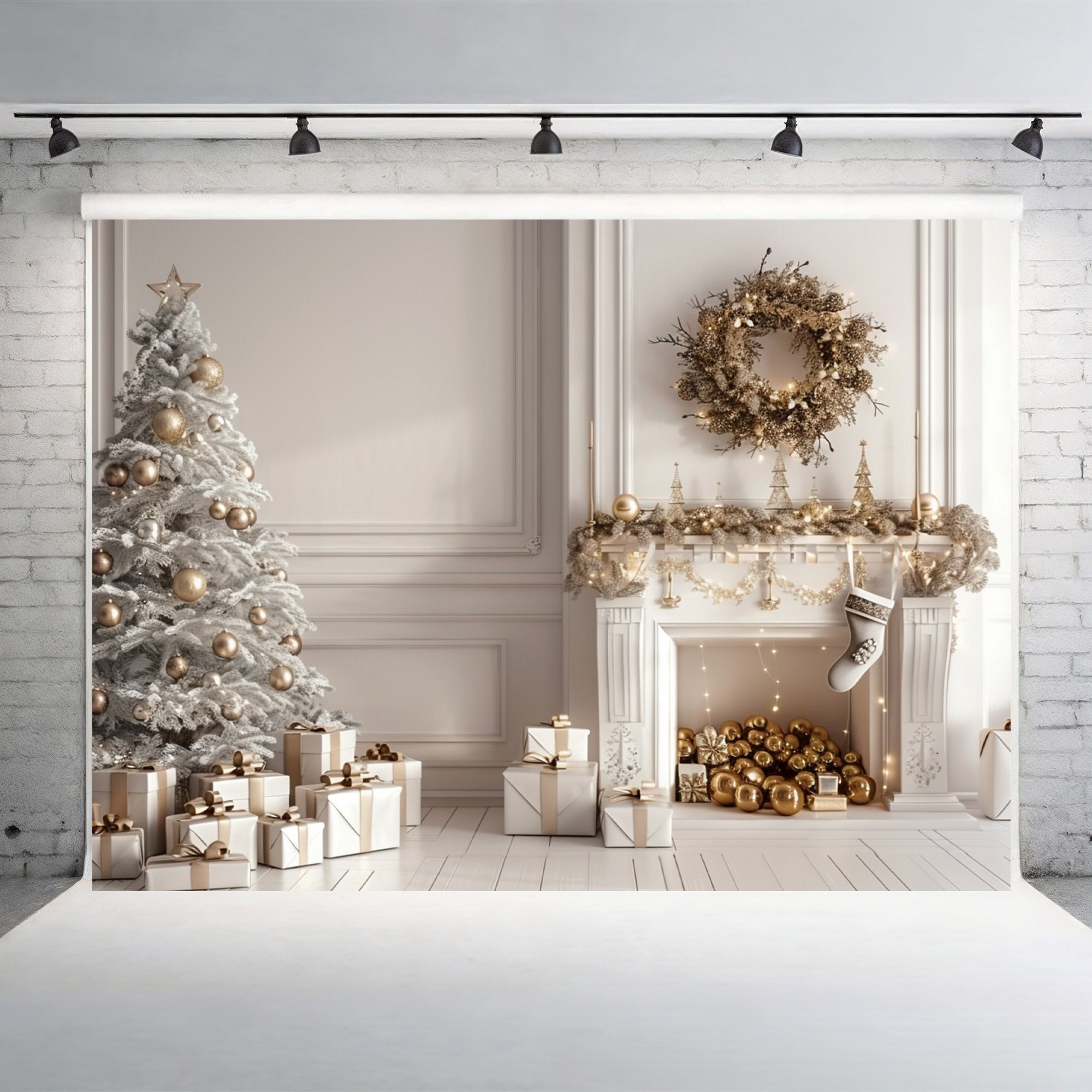 Elegant Gold Christmas Setting Backdrop