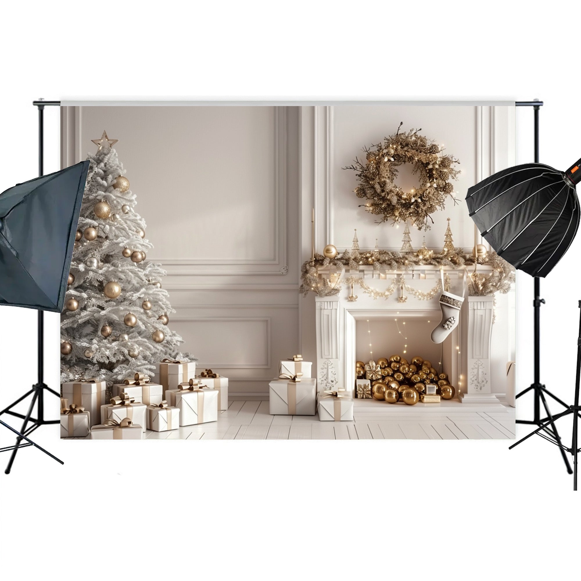 Elegant Gold Christmas Setting Backdrop