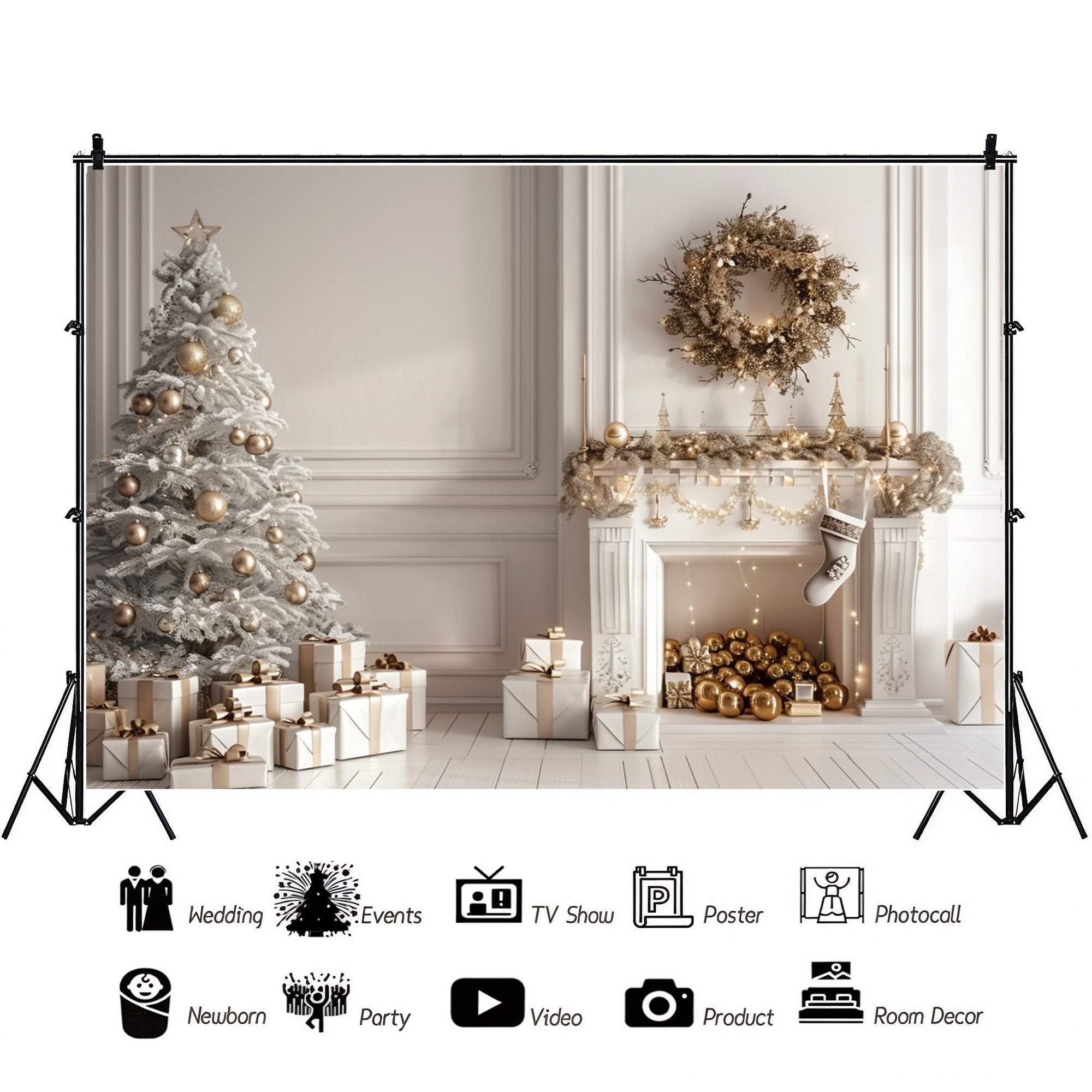Elegant Gold Christmas Setting Backdrop