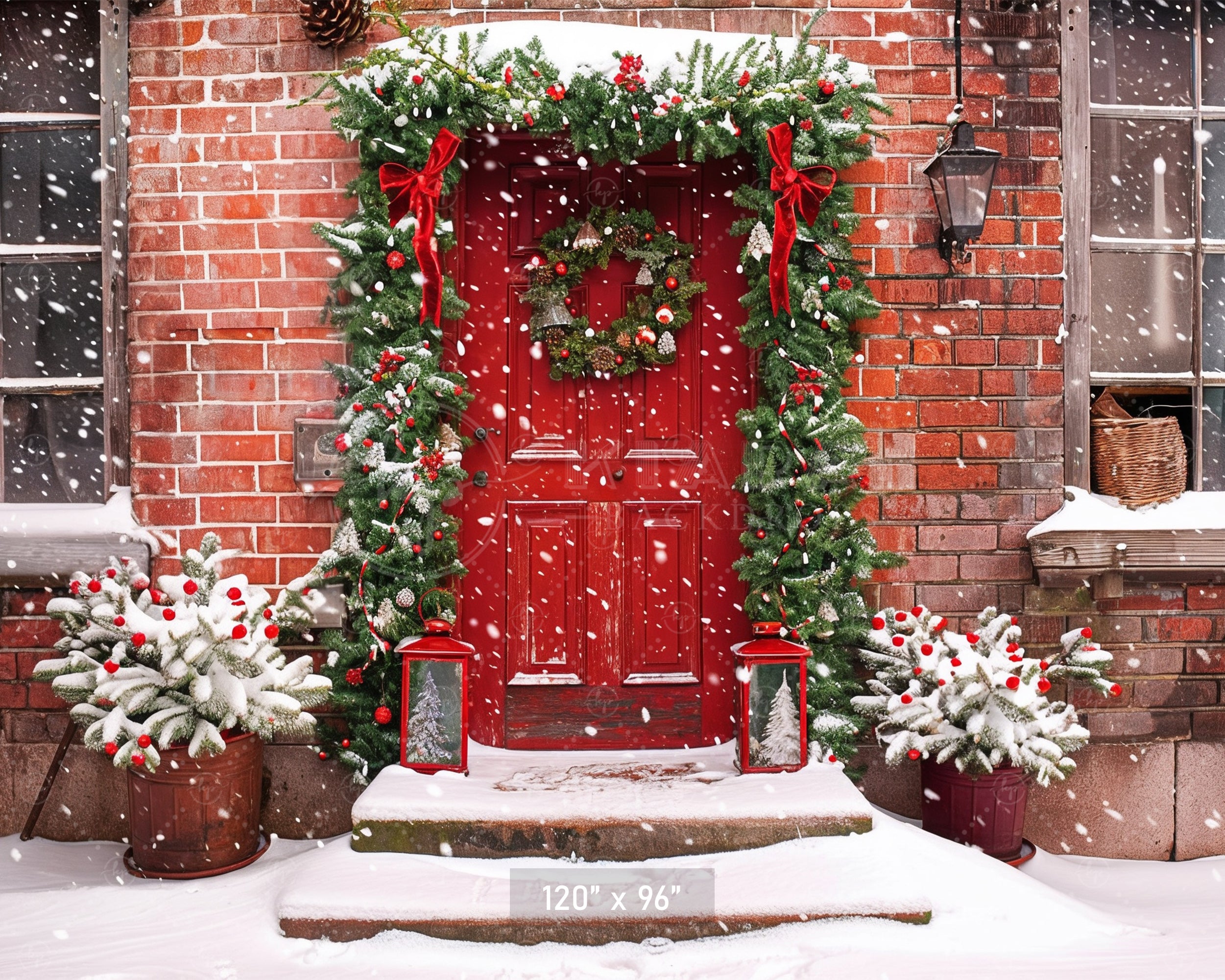 Festive Red Door Entrance Backdrop