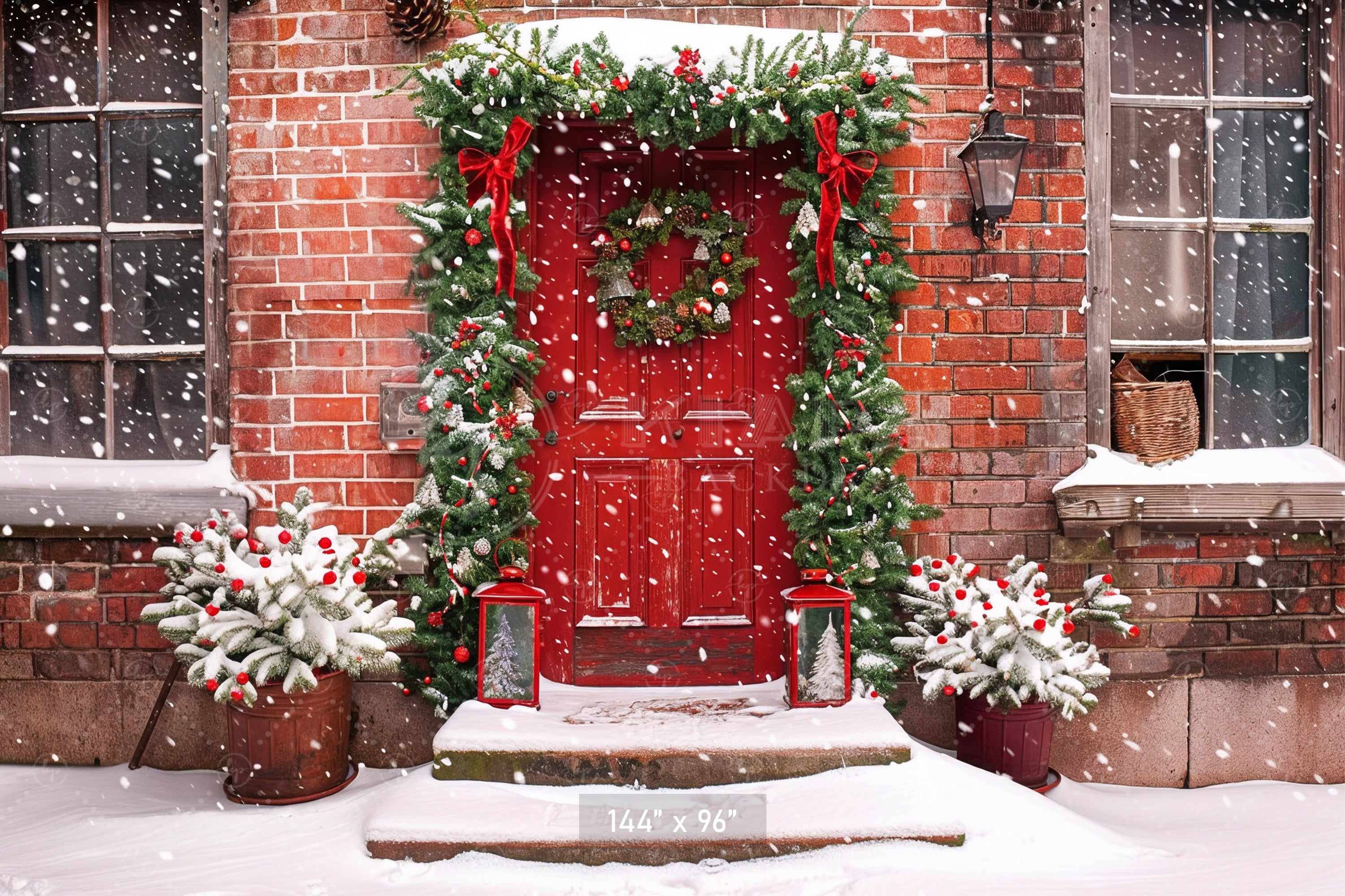 Festive Red Door Entrance Backdrop