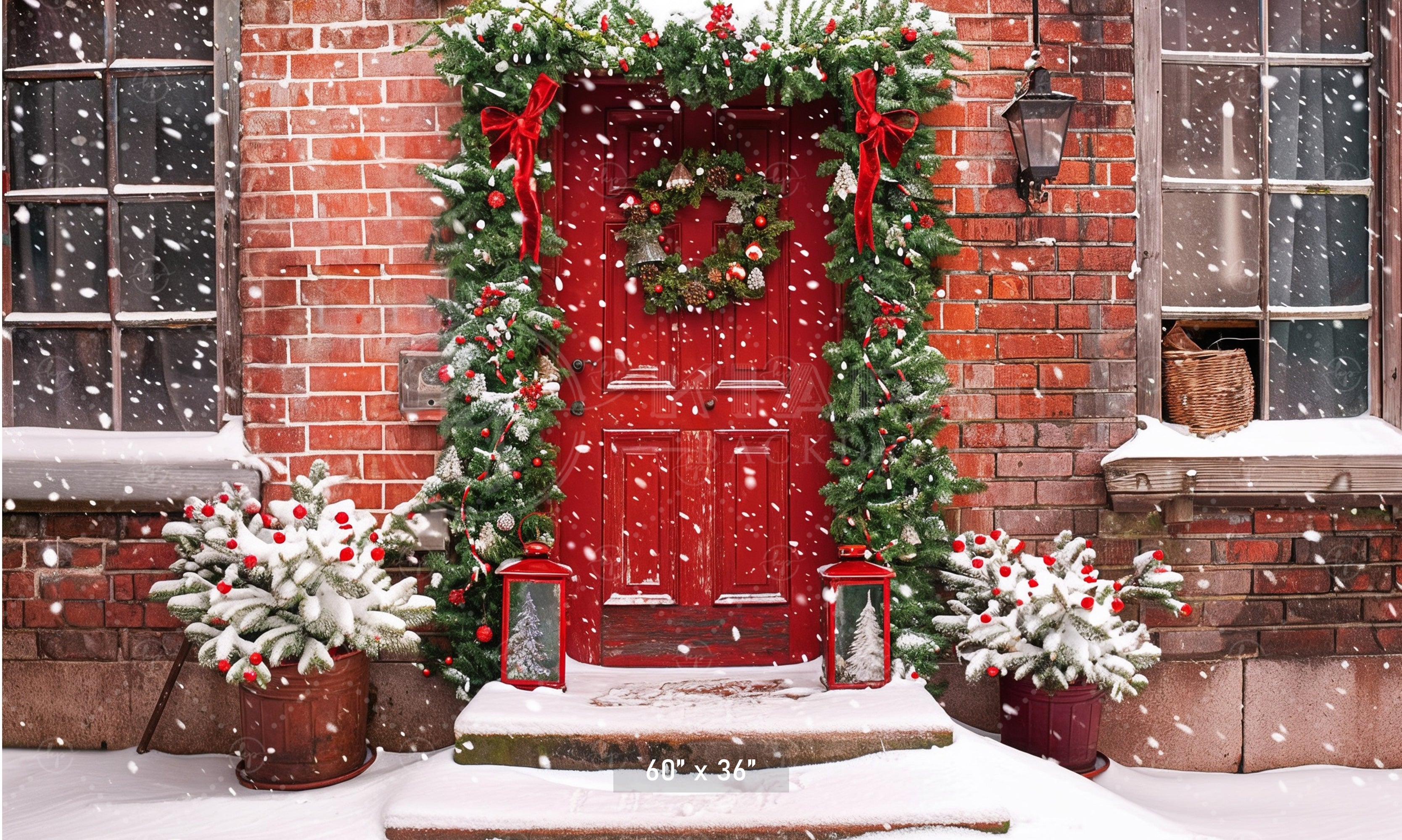 Festive Red Door Entrance Backdrop