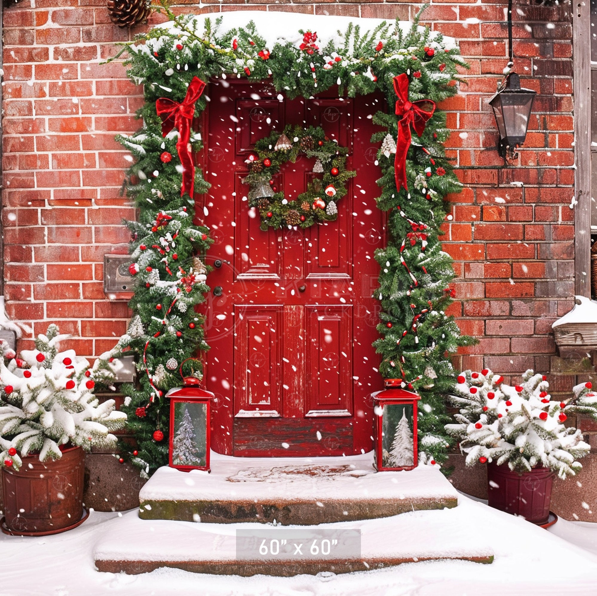 Festive Red Door Entrance Backdrop