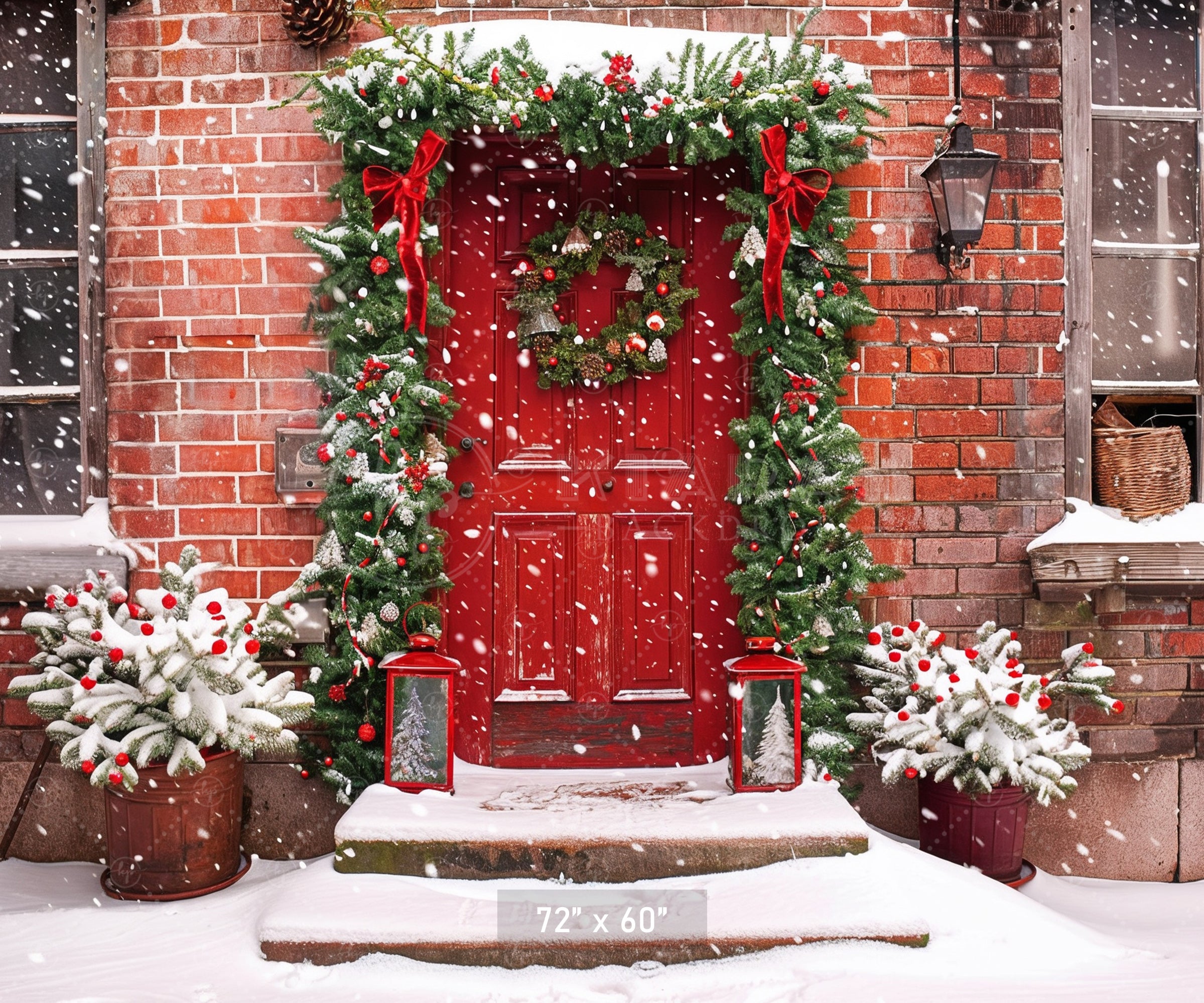 Festive Red Door Entrance Backdrop