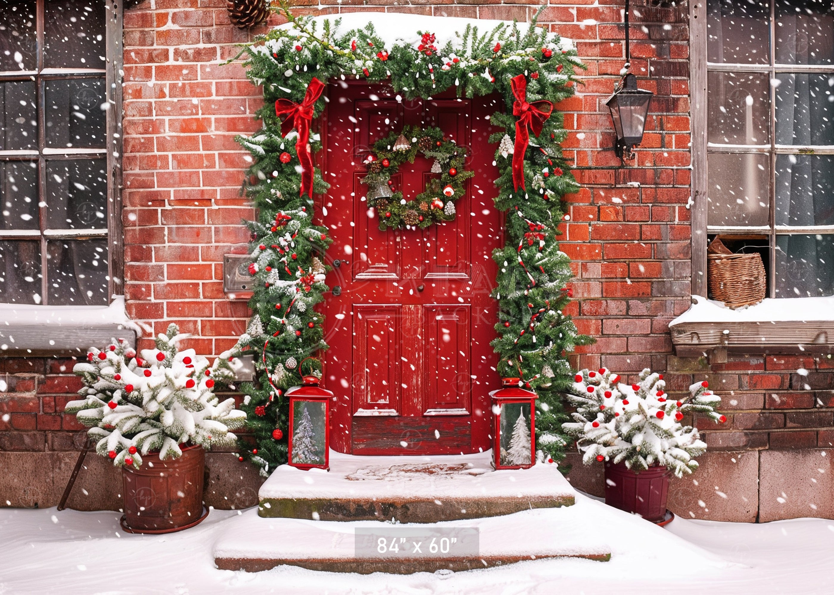 Festive Red Door Entrance Backdrop