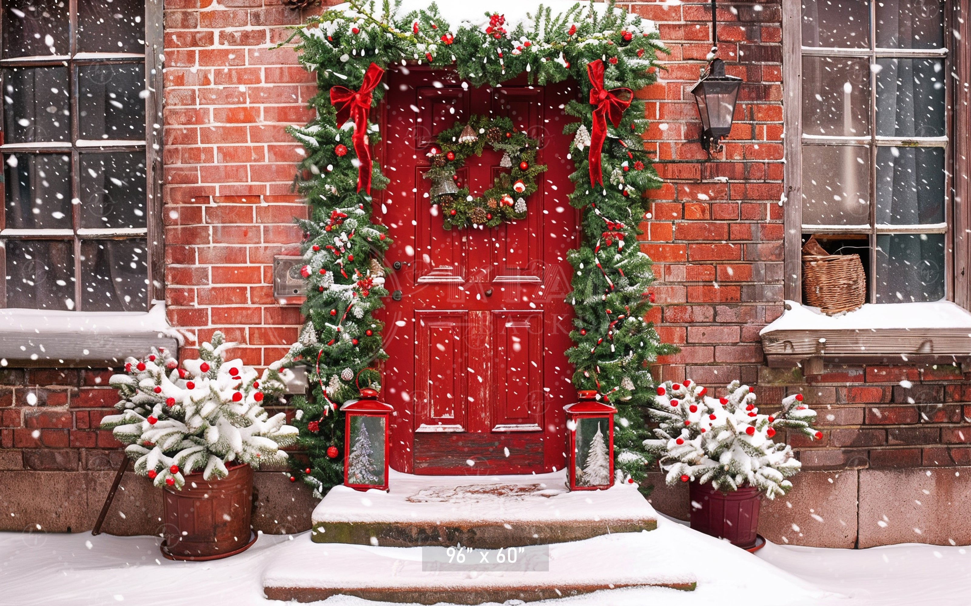 Festive Red Door Entrance Backdrop