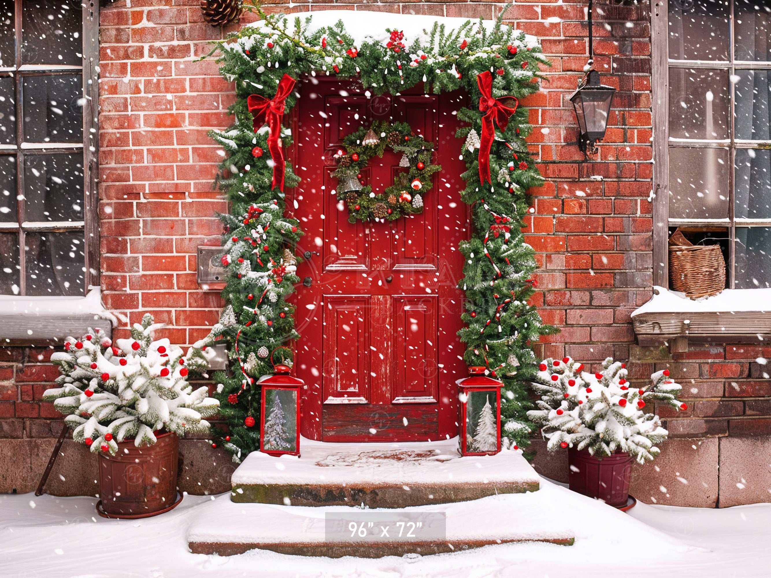 Festive Red Door Entrance Backdrop