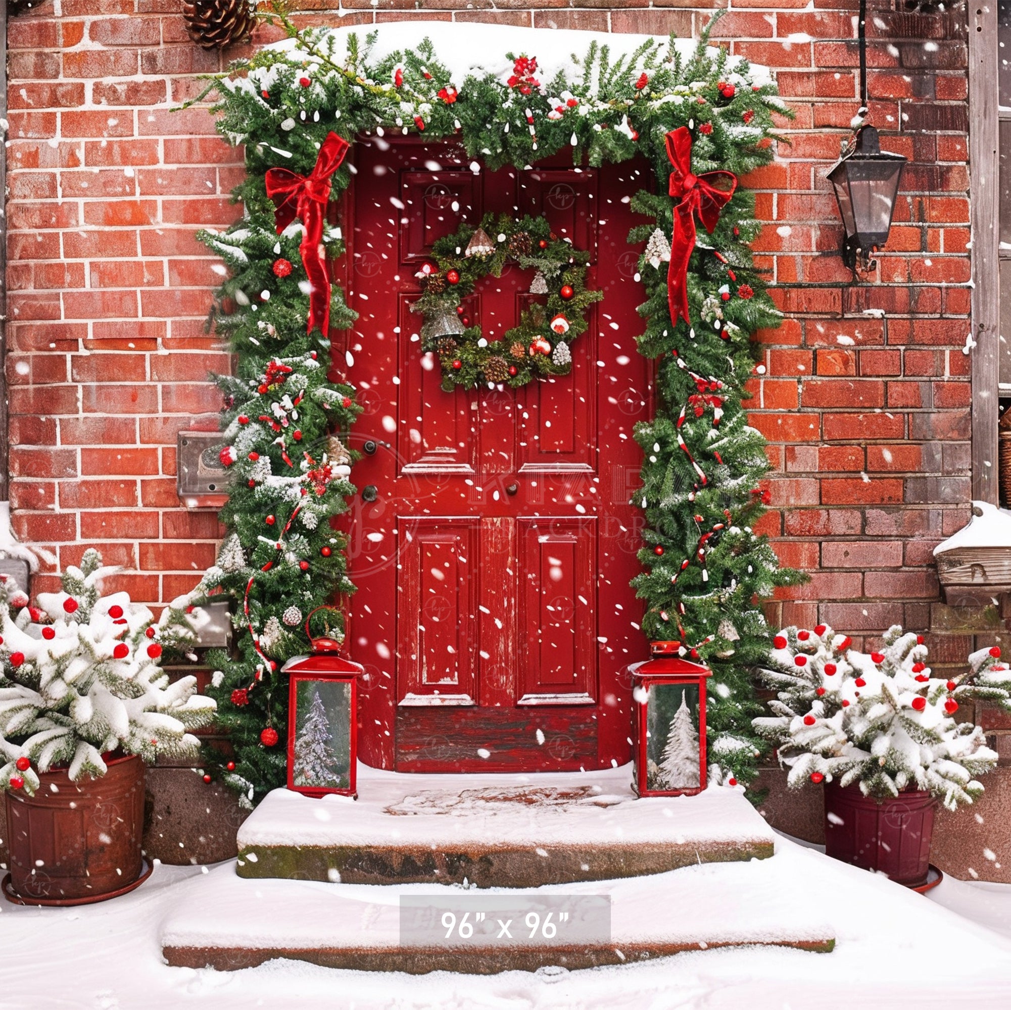 Festive Red Door Entrance Backdrop