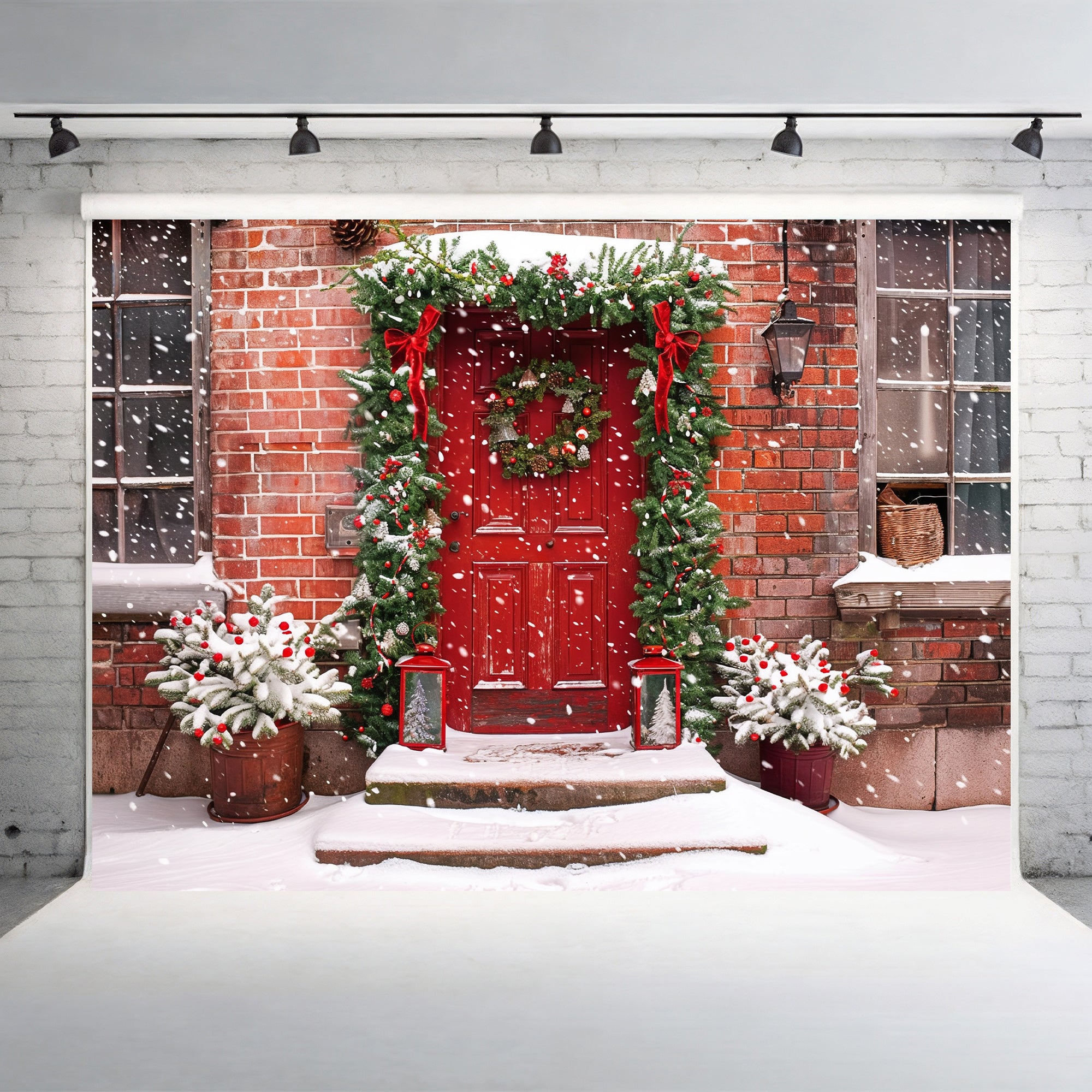 Festive Red Door Entrance Backdrop