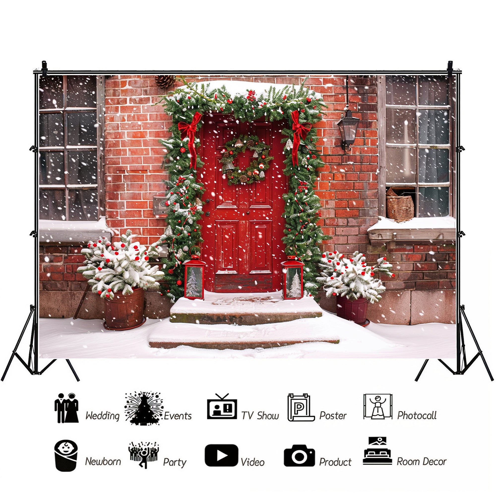 Festive Red Door Entrance Backdrop