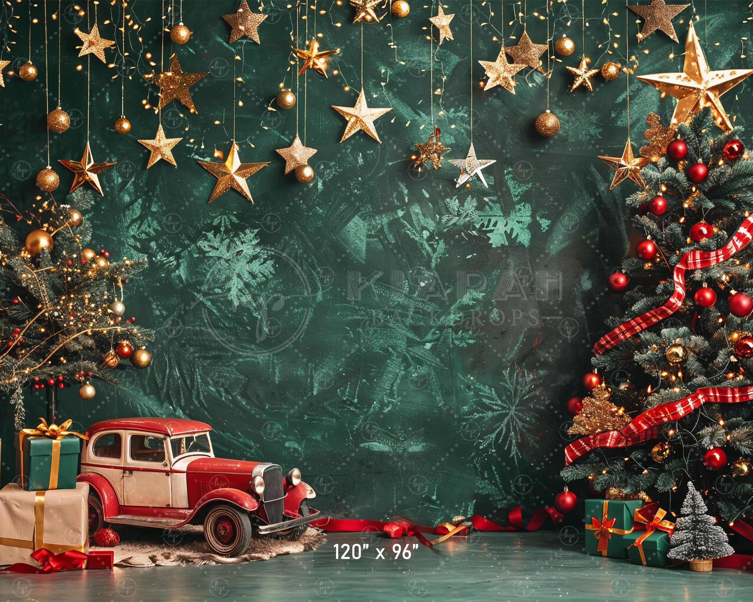 Classic Christmas Stars and Vintage Car Backdrop
