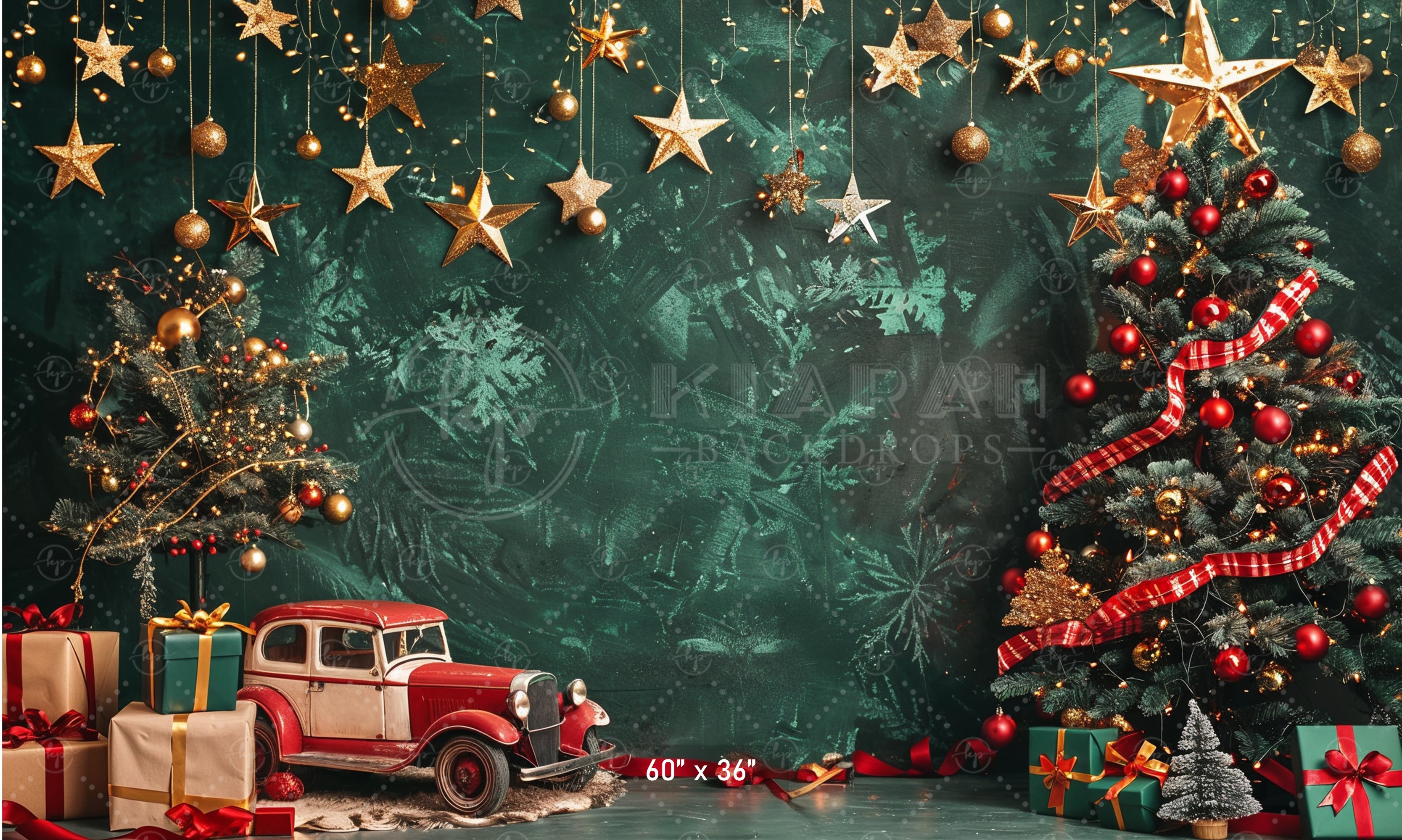 Classic Christmas Stars and Vintage Car Backdrop
