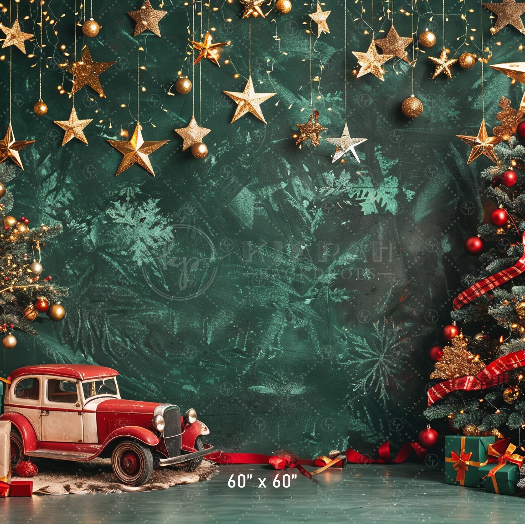 Classic Christmas Stars and Vintage Car Backdrop