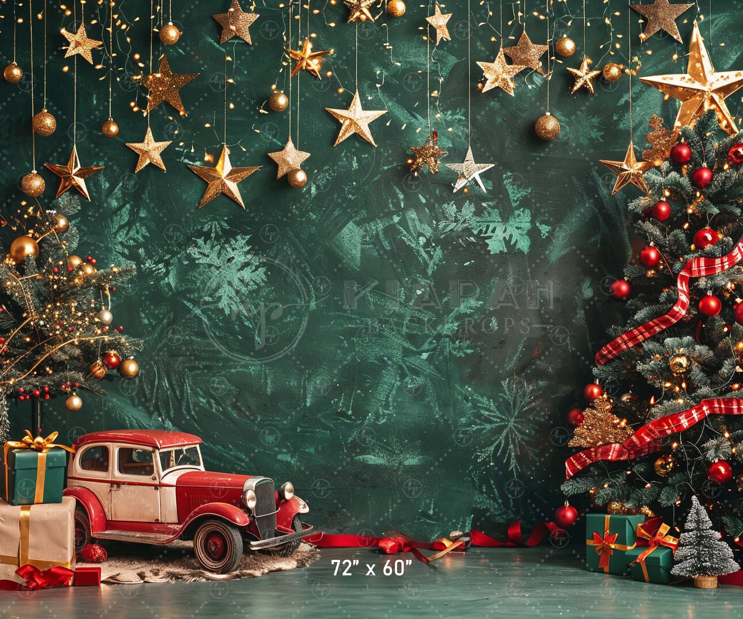 Classic Christmas Stars and Vintage Car Backdrop