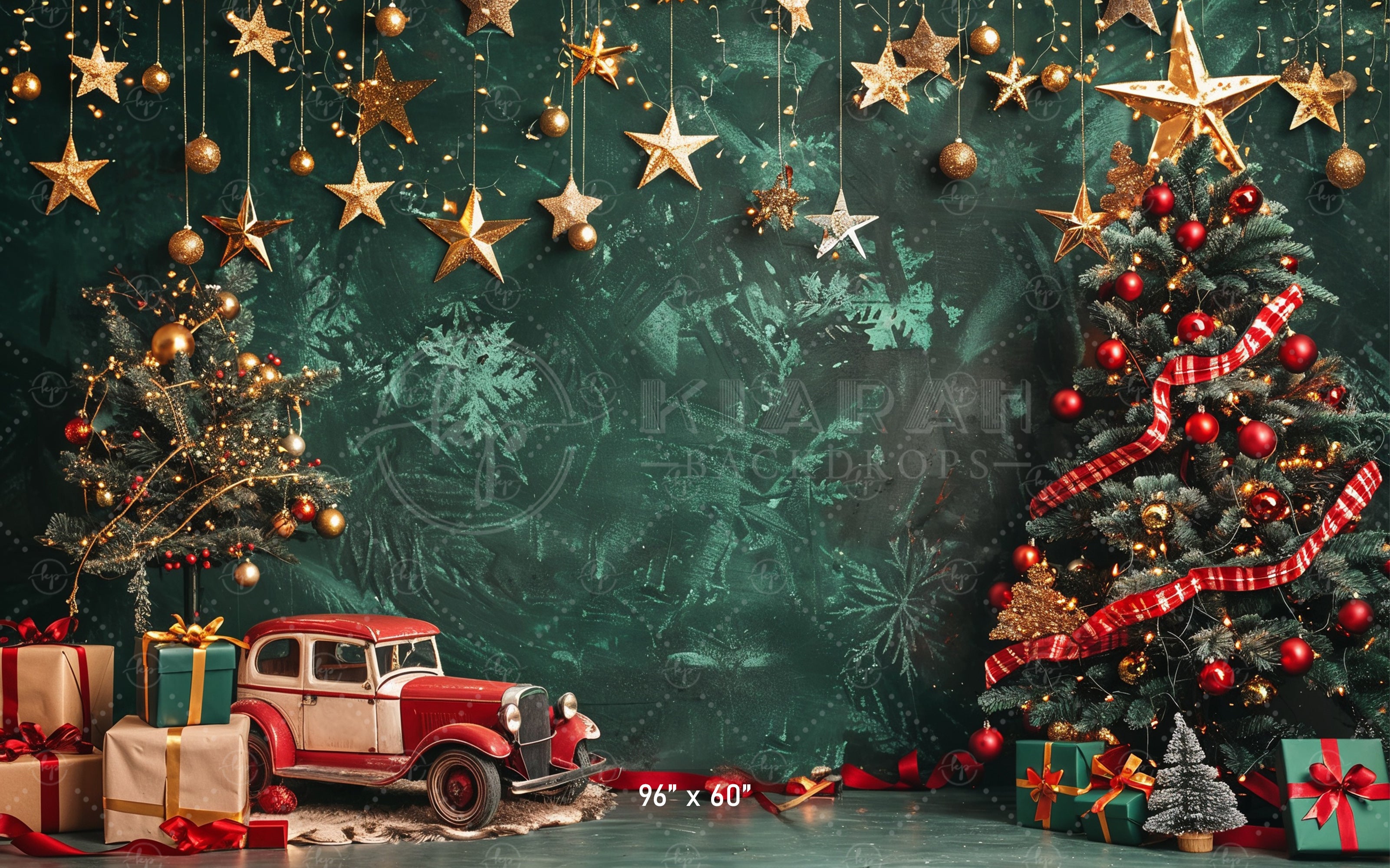 Classic Christmas Stars and Vintage Car Backdrop