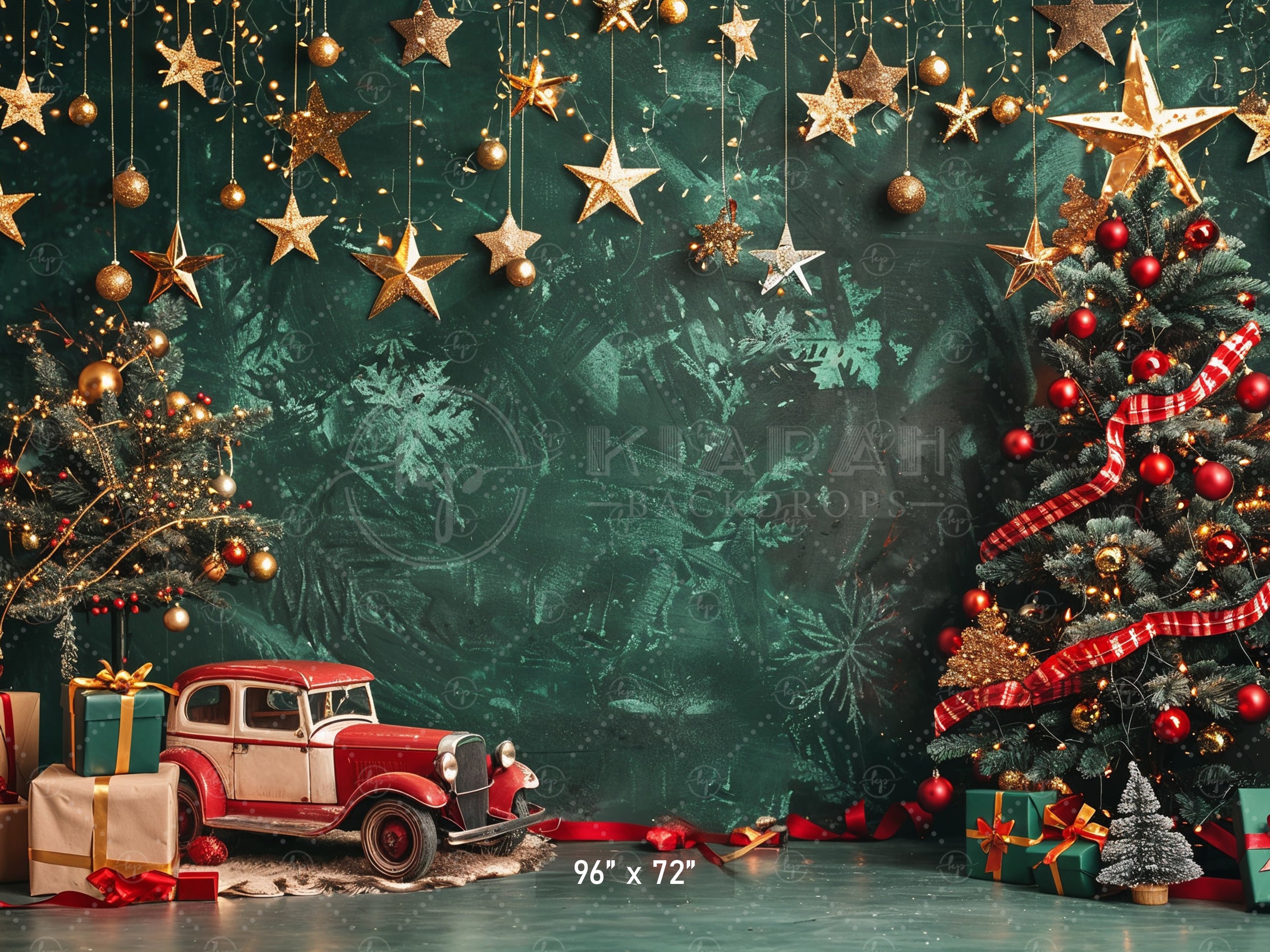 Classic Christmas Stars and Vintage Car Backdrop