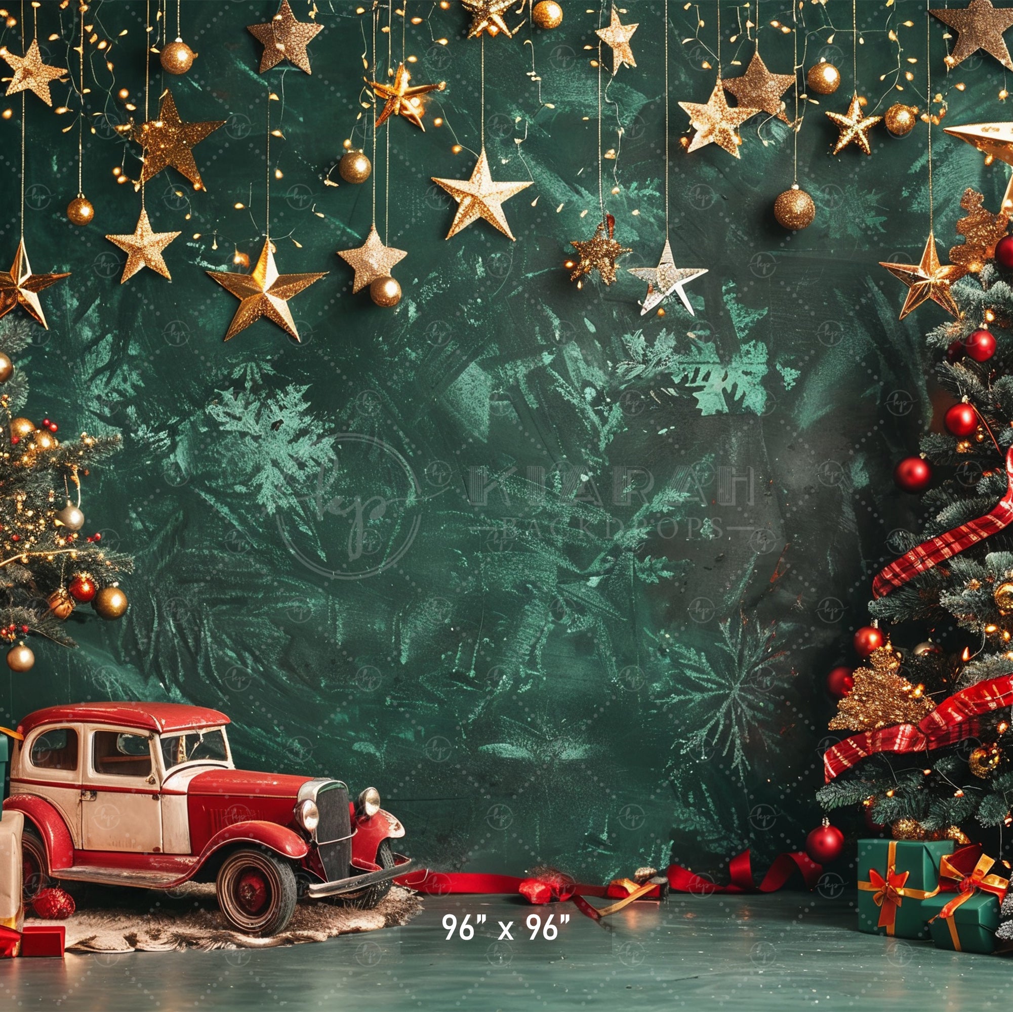 Classic Christmas Stars and Vintage Car Backdrop