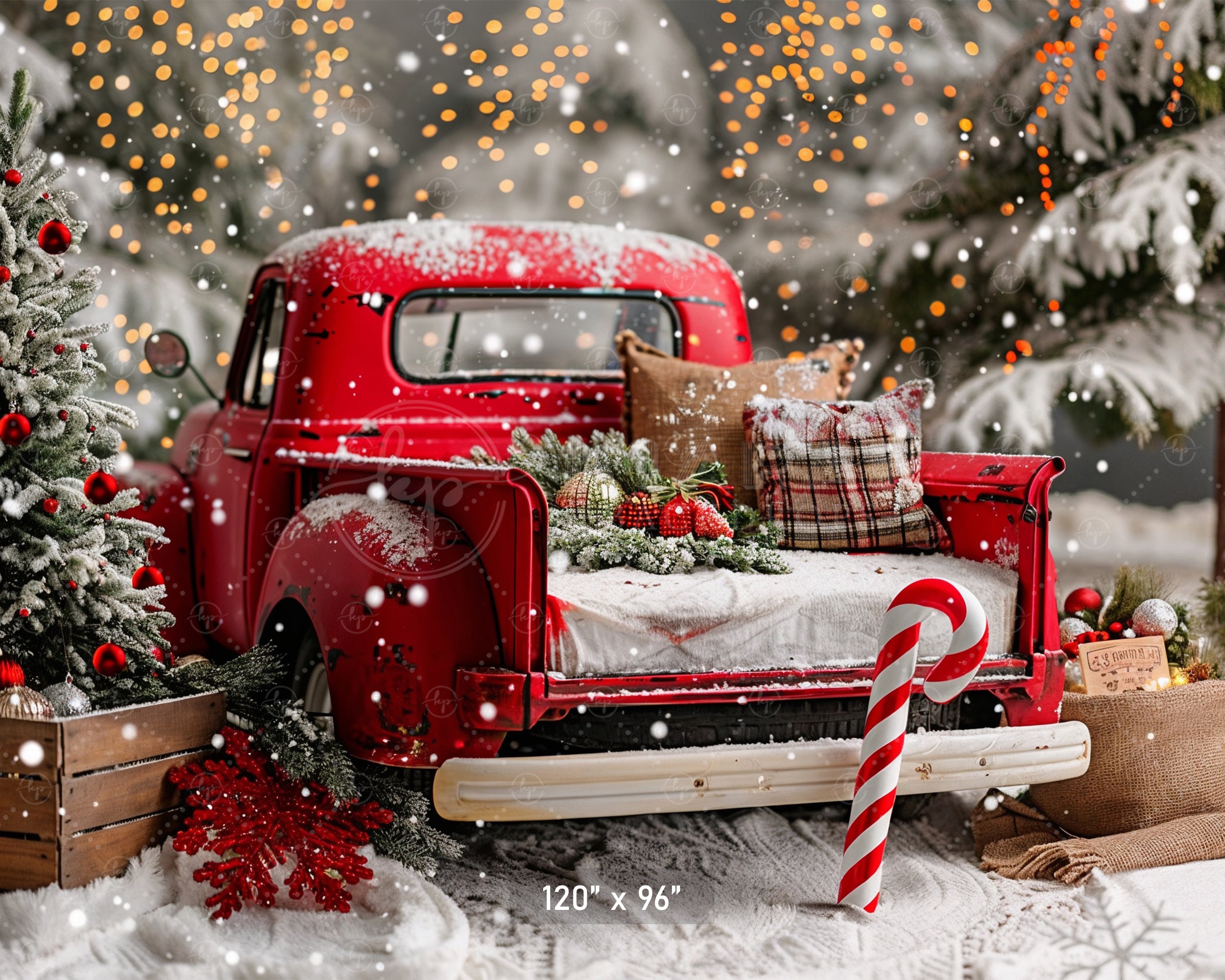 Vintage Christmas Truck Backdrop