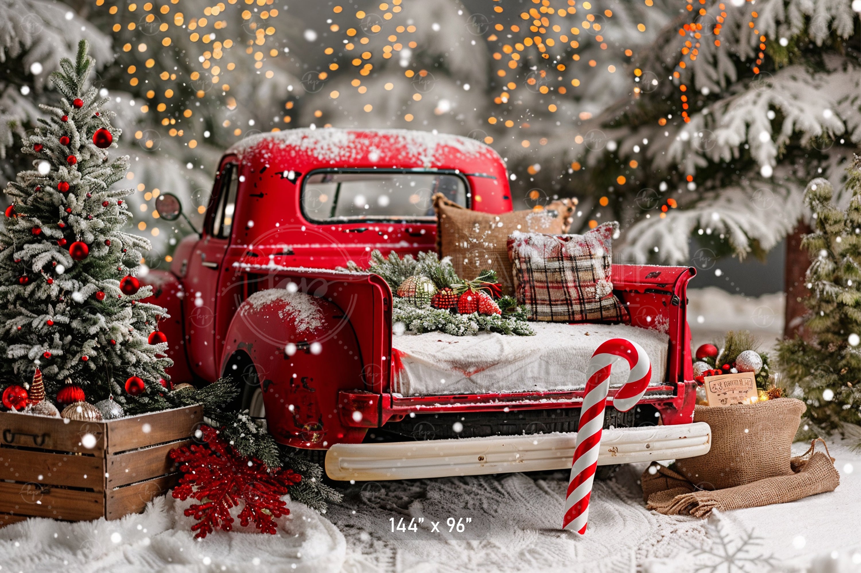 Vintage Christmas Truck Backdrop