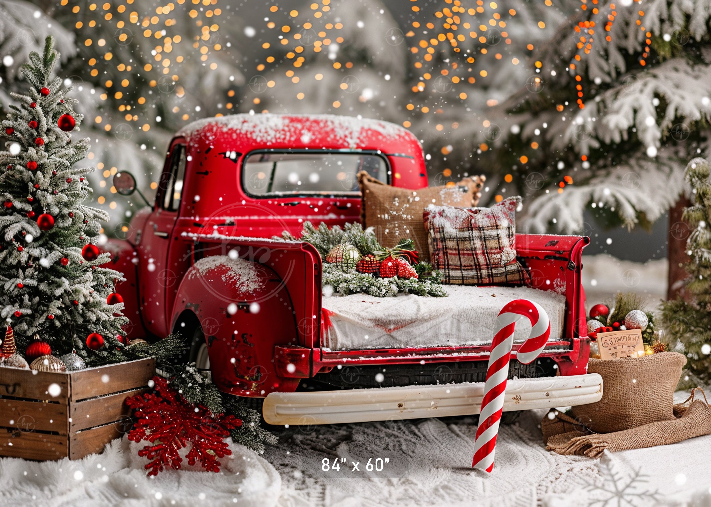 Vintage Christmas Truck Backdrop
