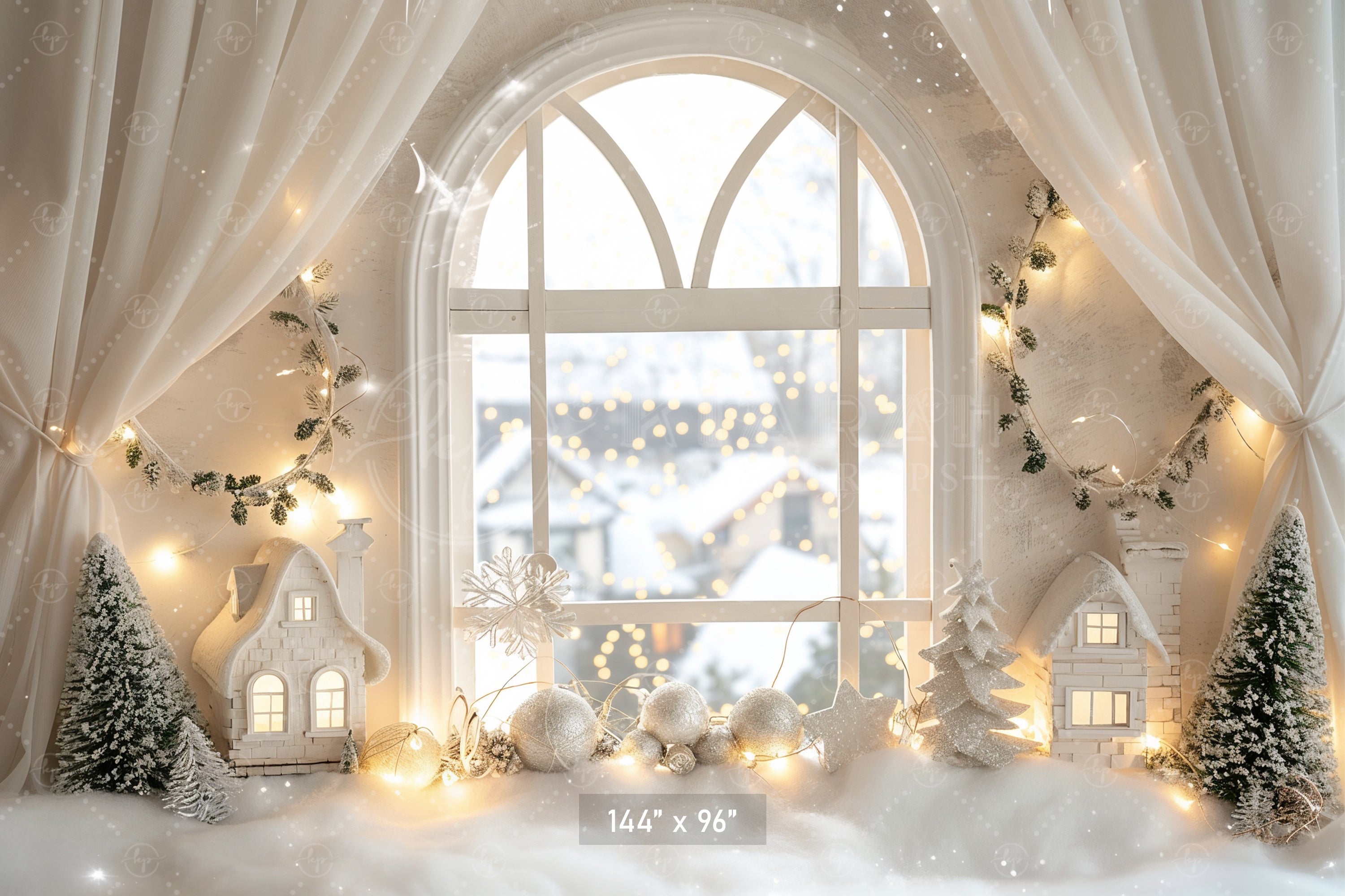 Snowy Winter Window Backdrop