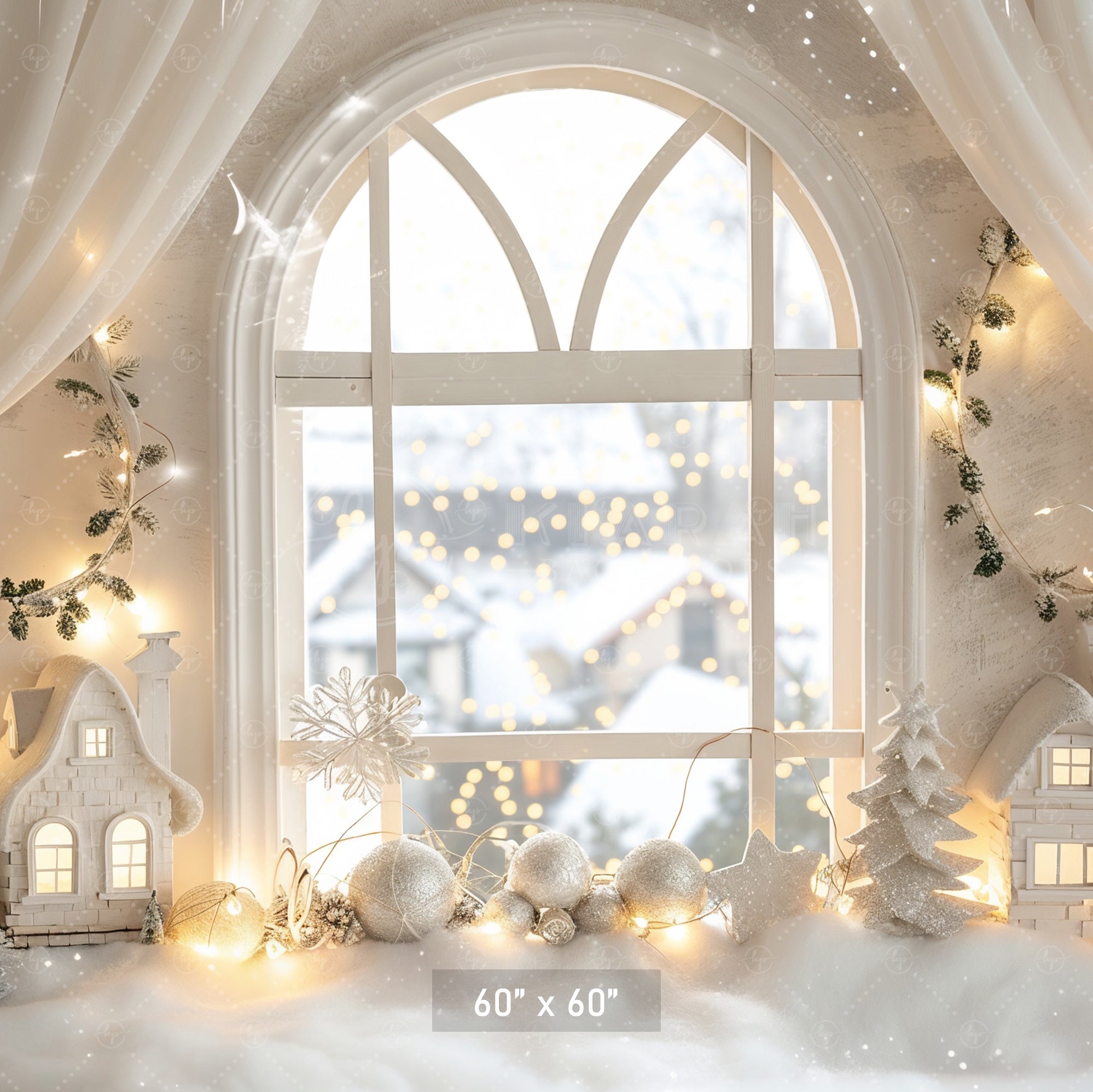 Snowy Winter Window Backdrop