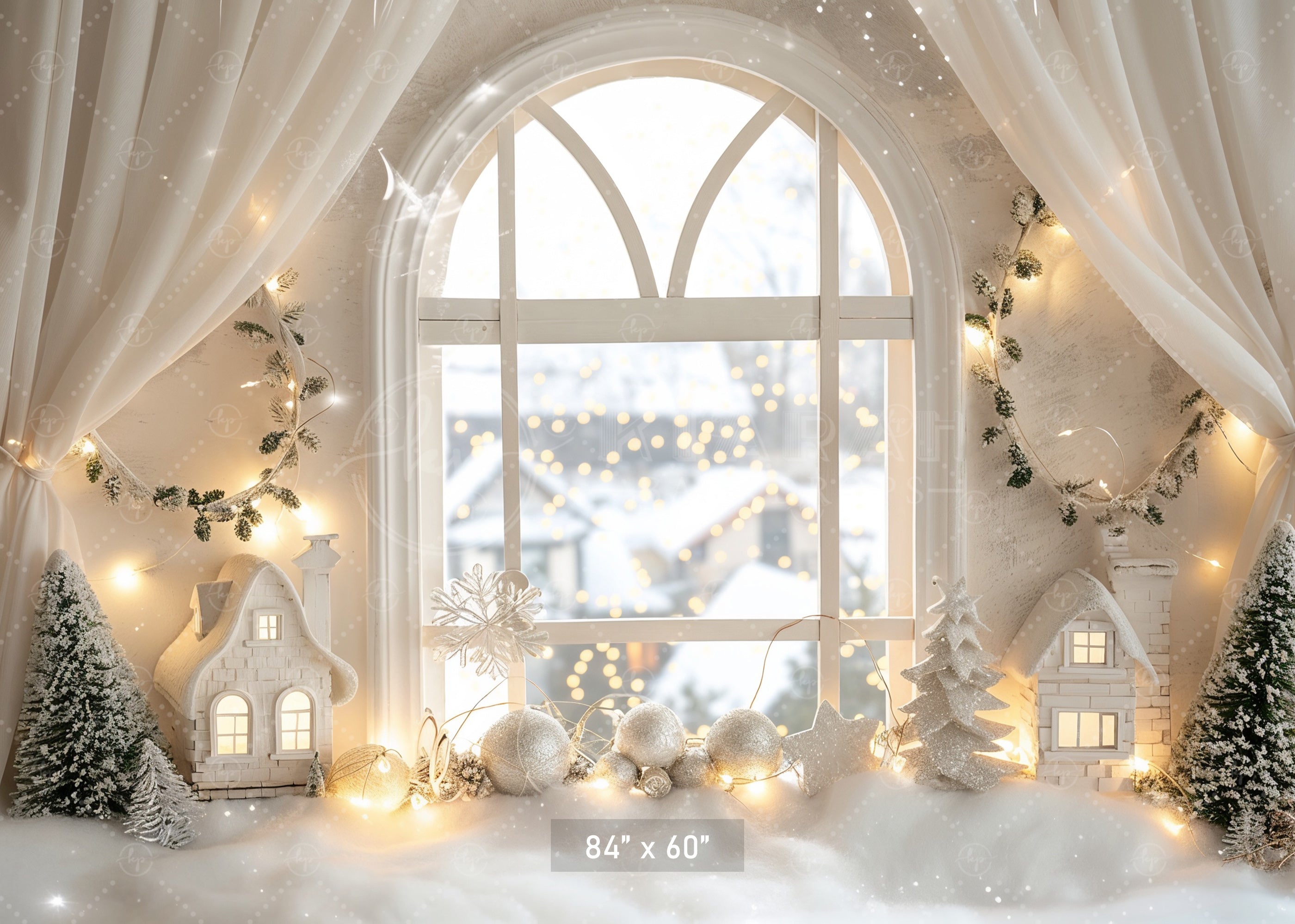 Snowy Winter Window Backdrop