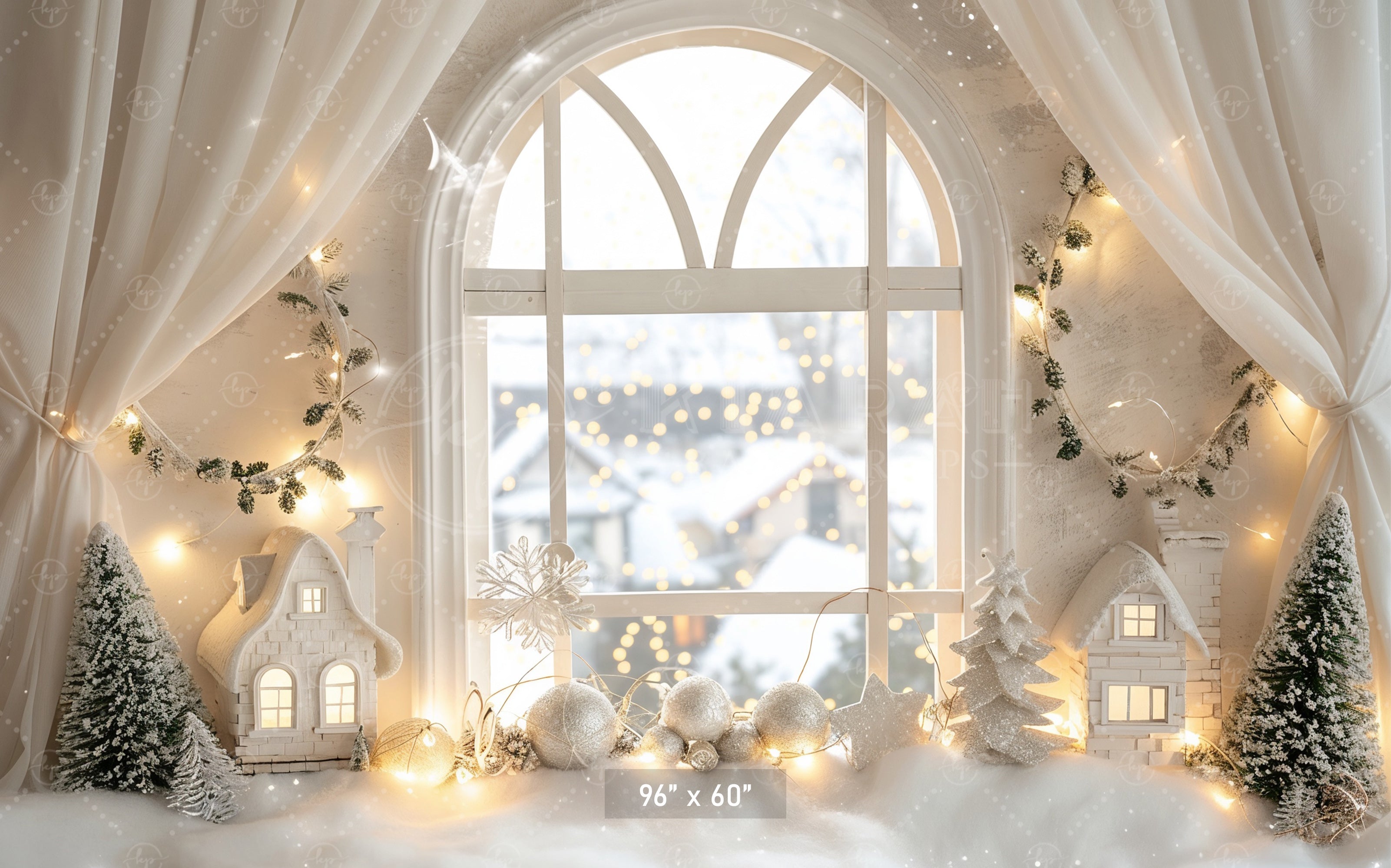 Snowy Winter Window Backdrop