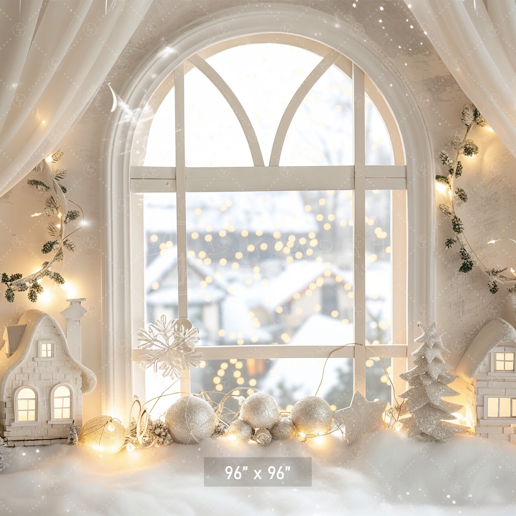 Snowy Winter Window Backdrop