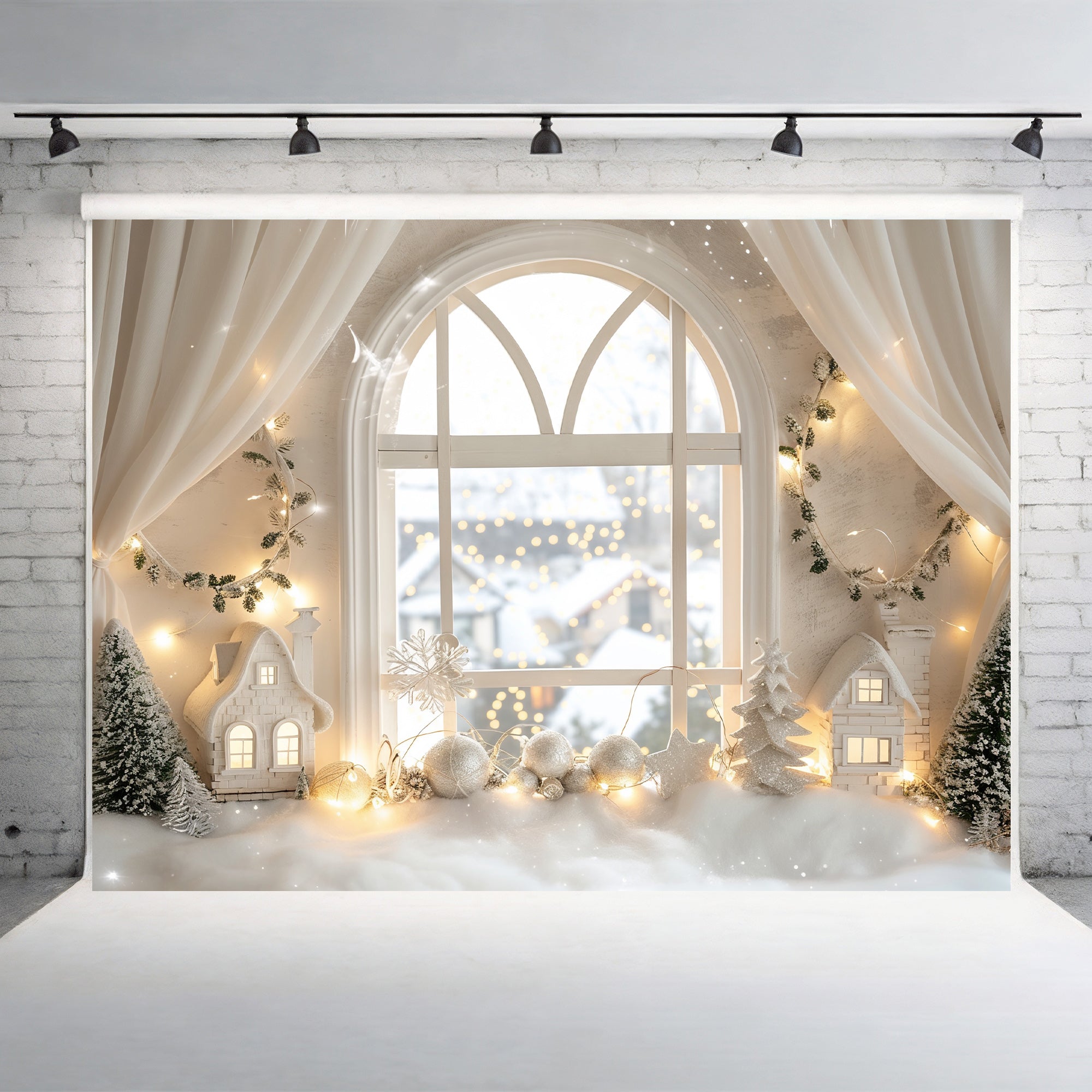 Snowy Winter Window Backdrop