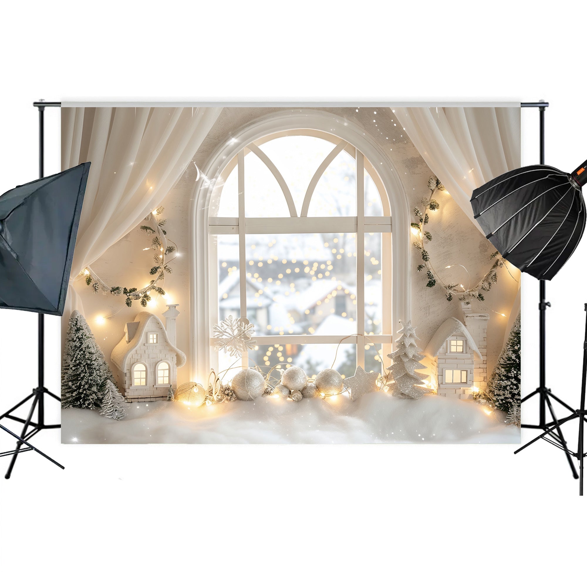 Snowy Winter Window Backdrop