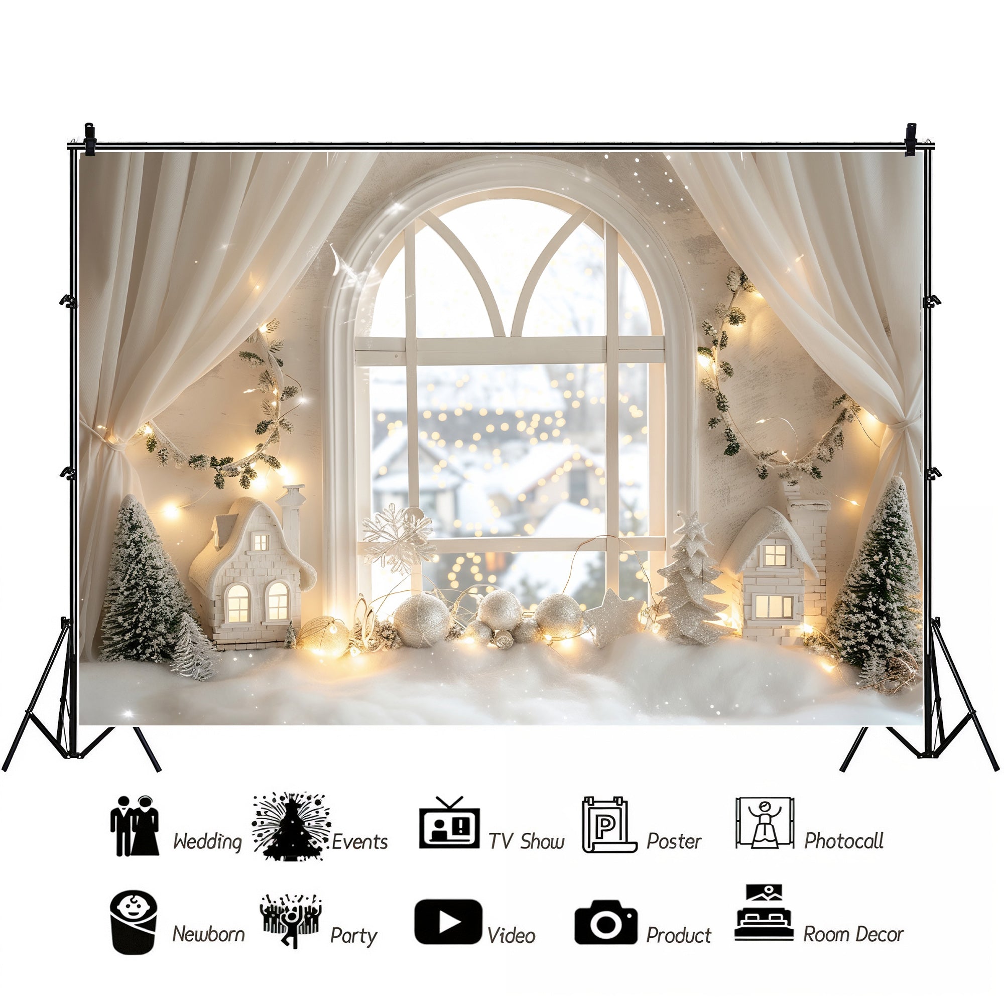 Snowy Winter Window Backdrop