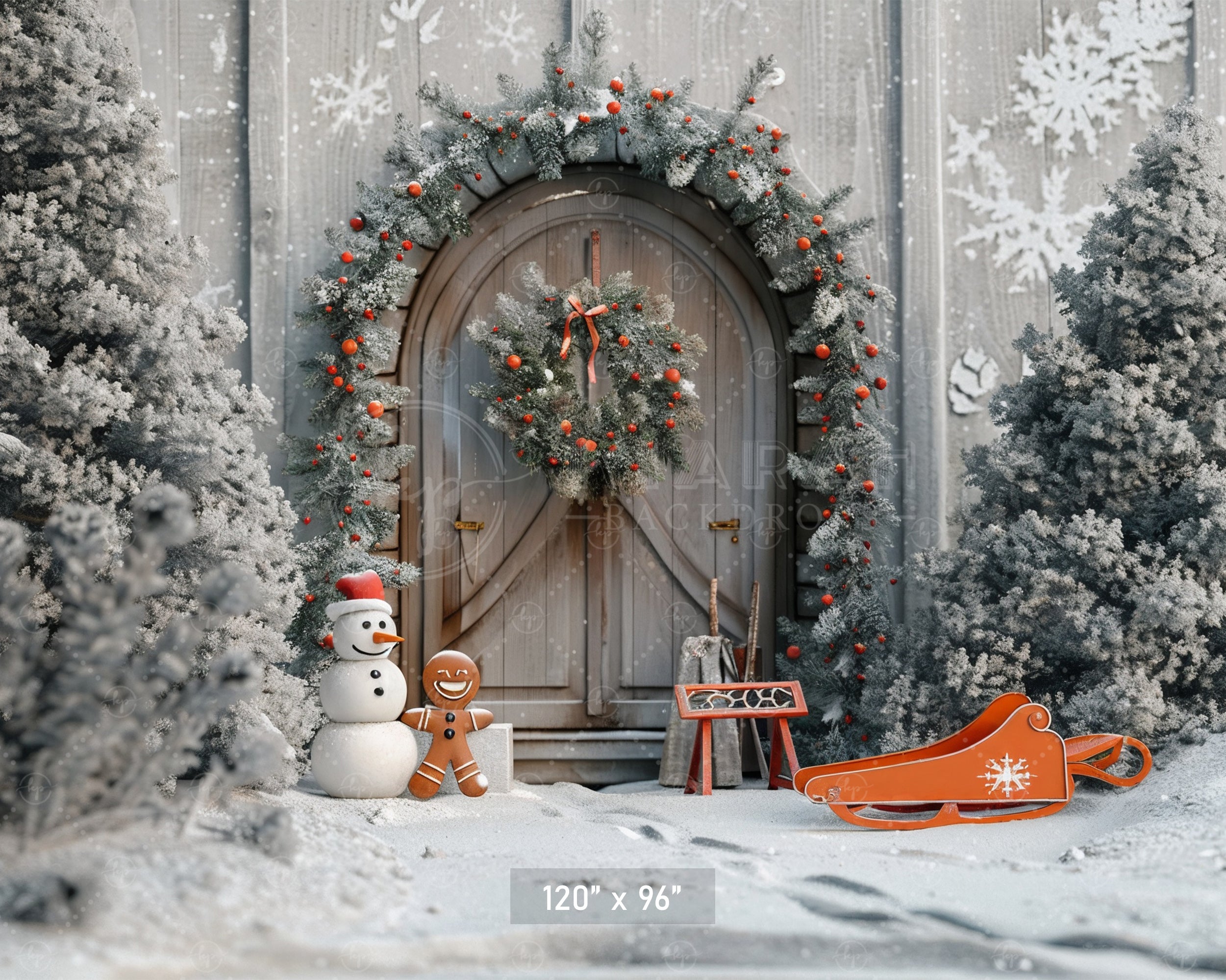 Snowy Woodland Doorway Backdrop