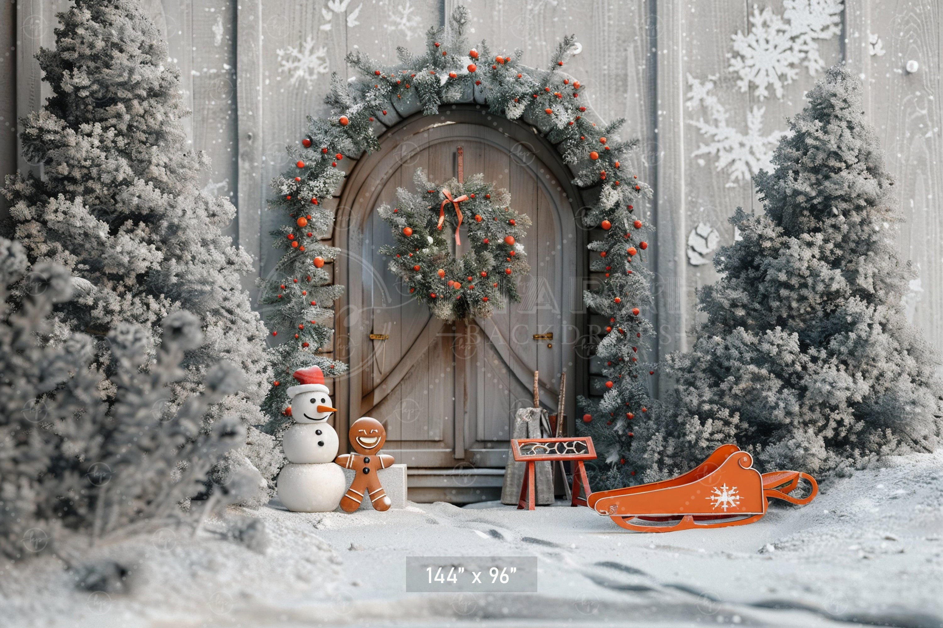Snowy Woodland Doorway Backdrop