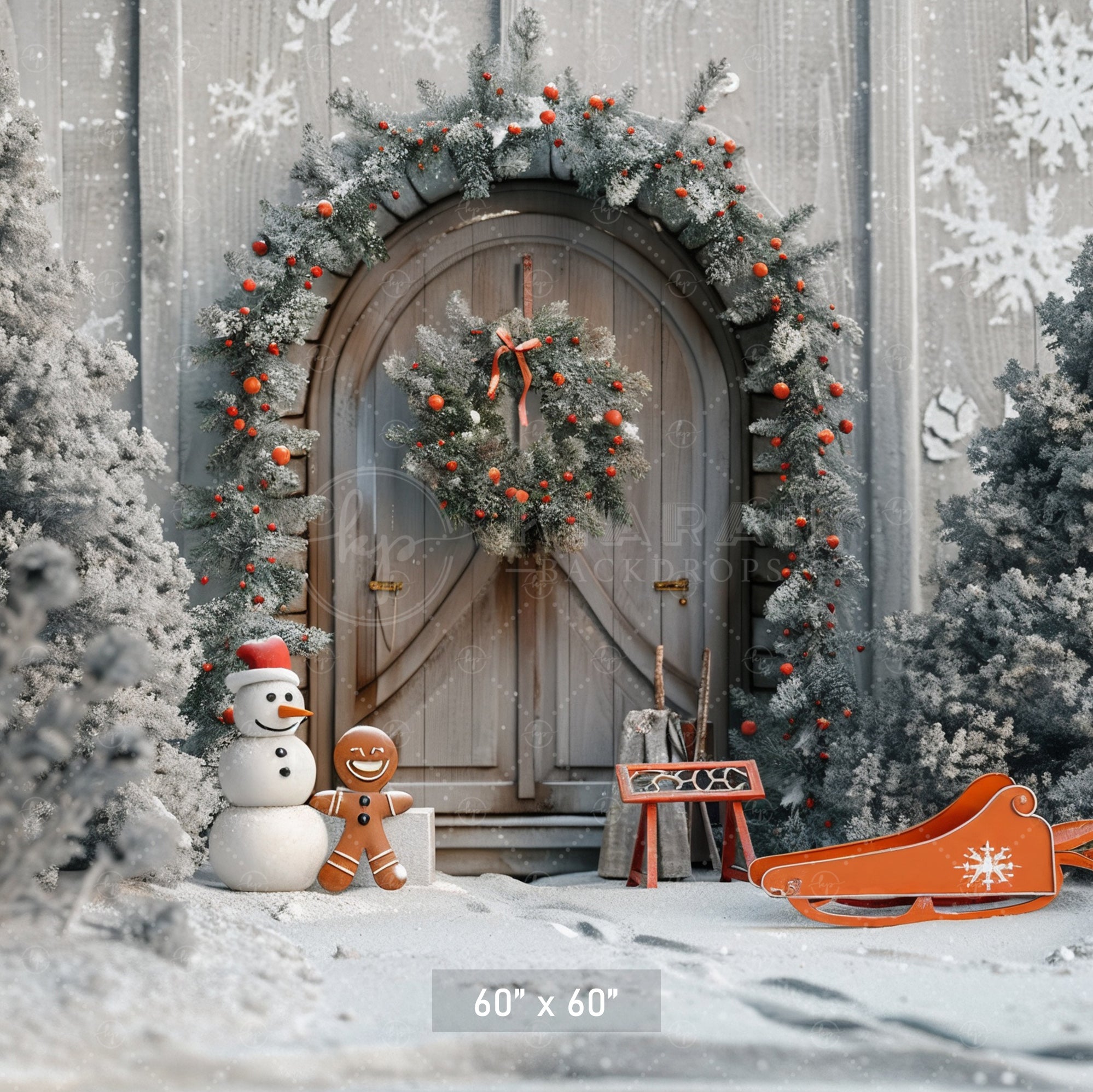 Snowy Woodland Doorway Backdrop