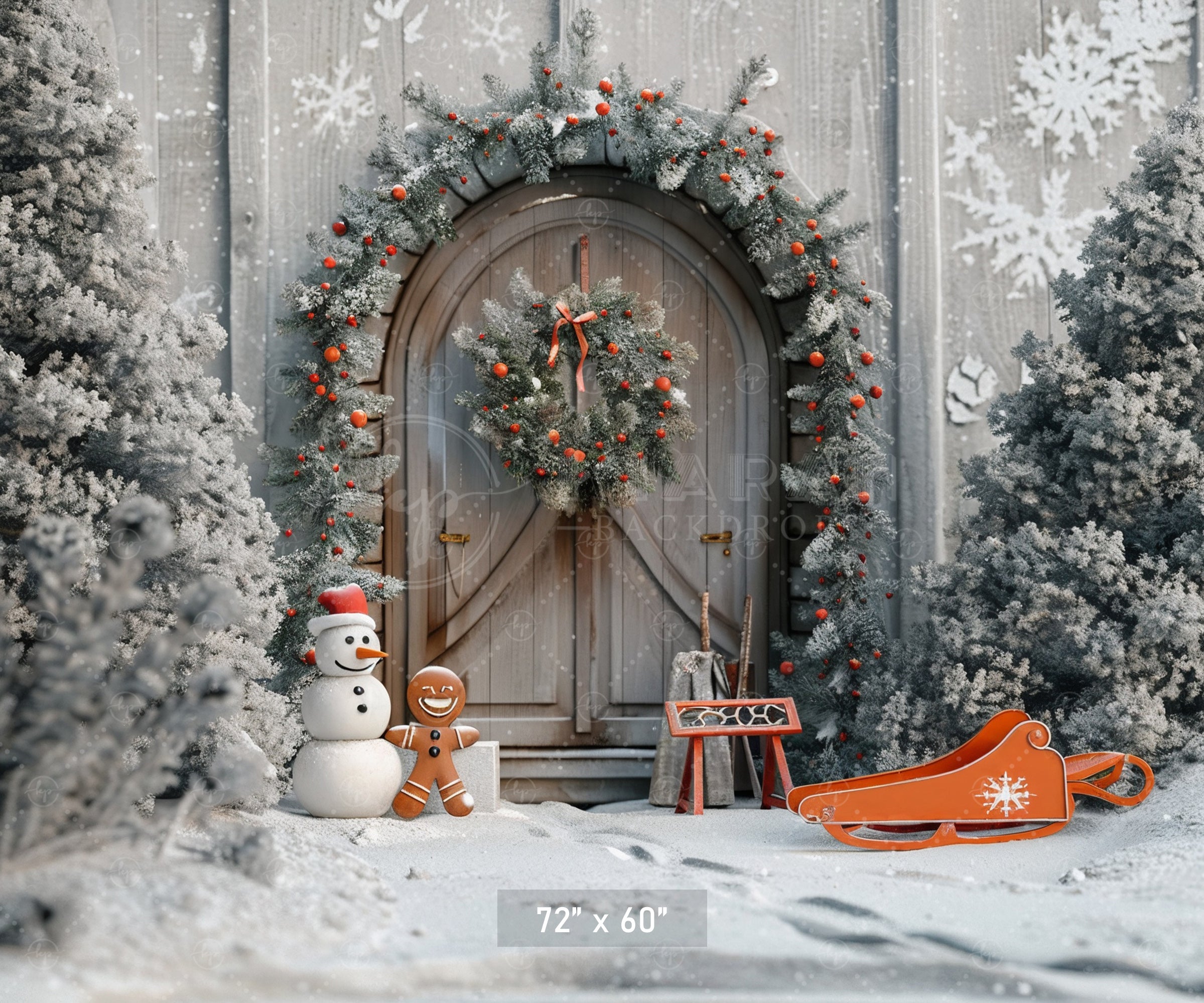 Snowy Woodland Doorway Backdrop