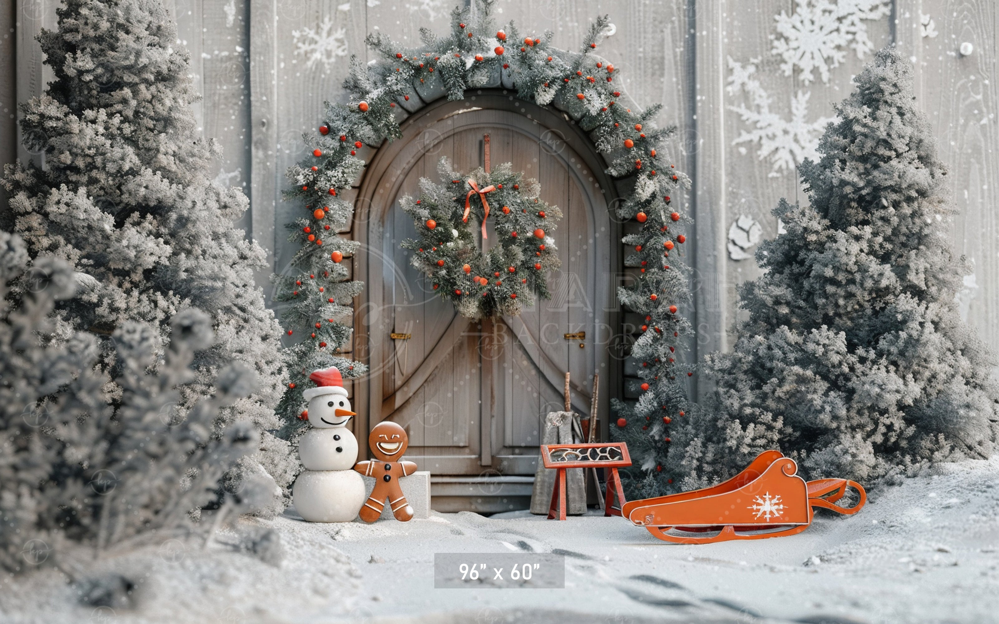 Snowy Woodland Doorway Backdrop