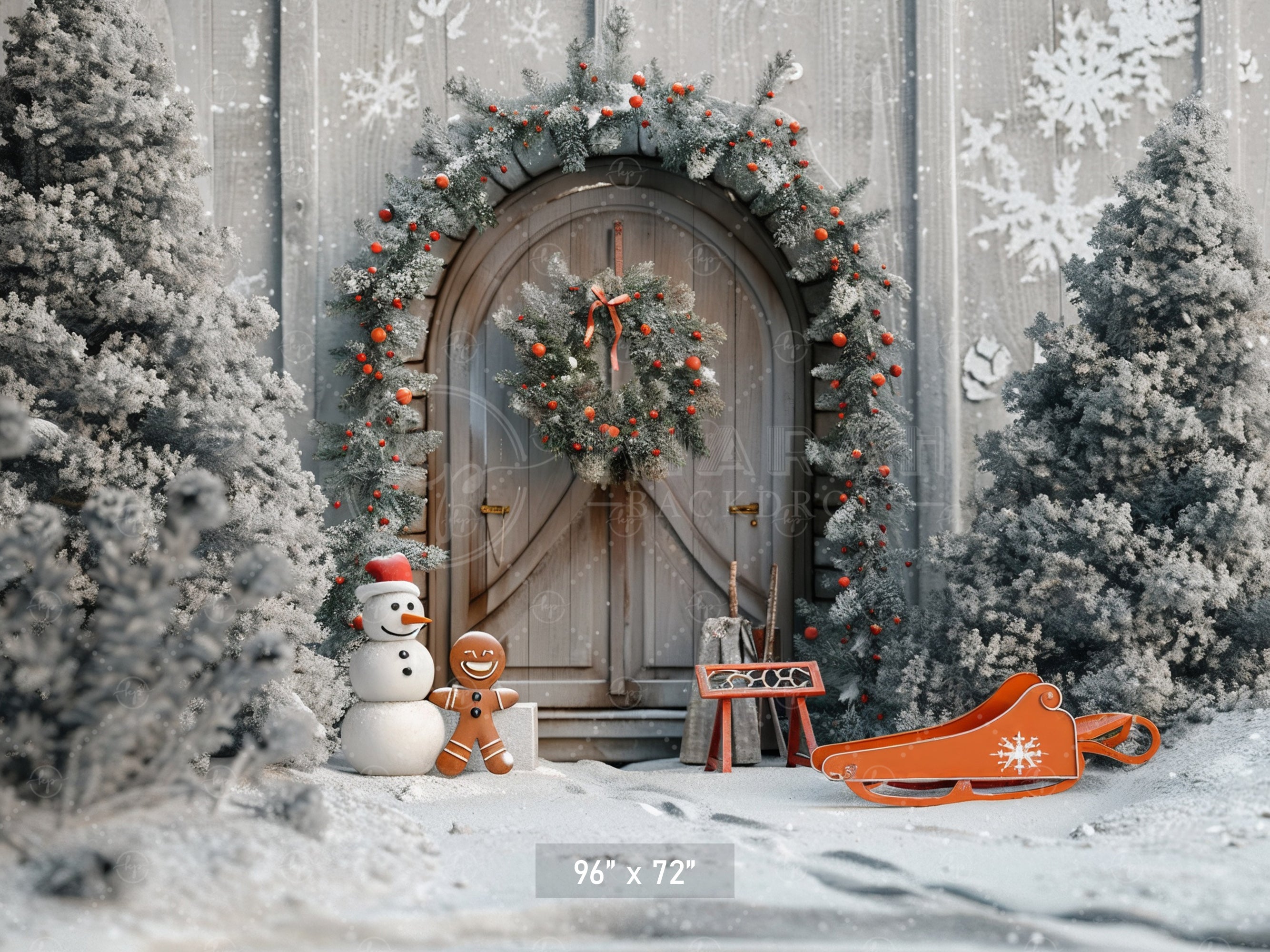 Snowy Woodland Doorway Backdrop
