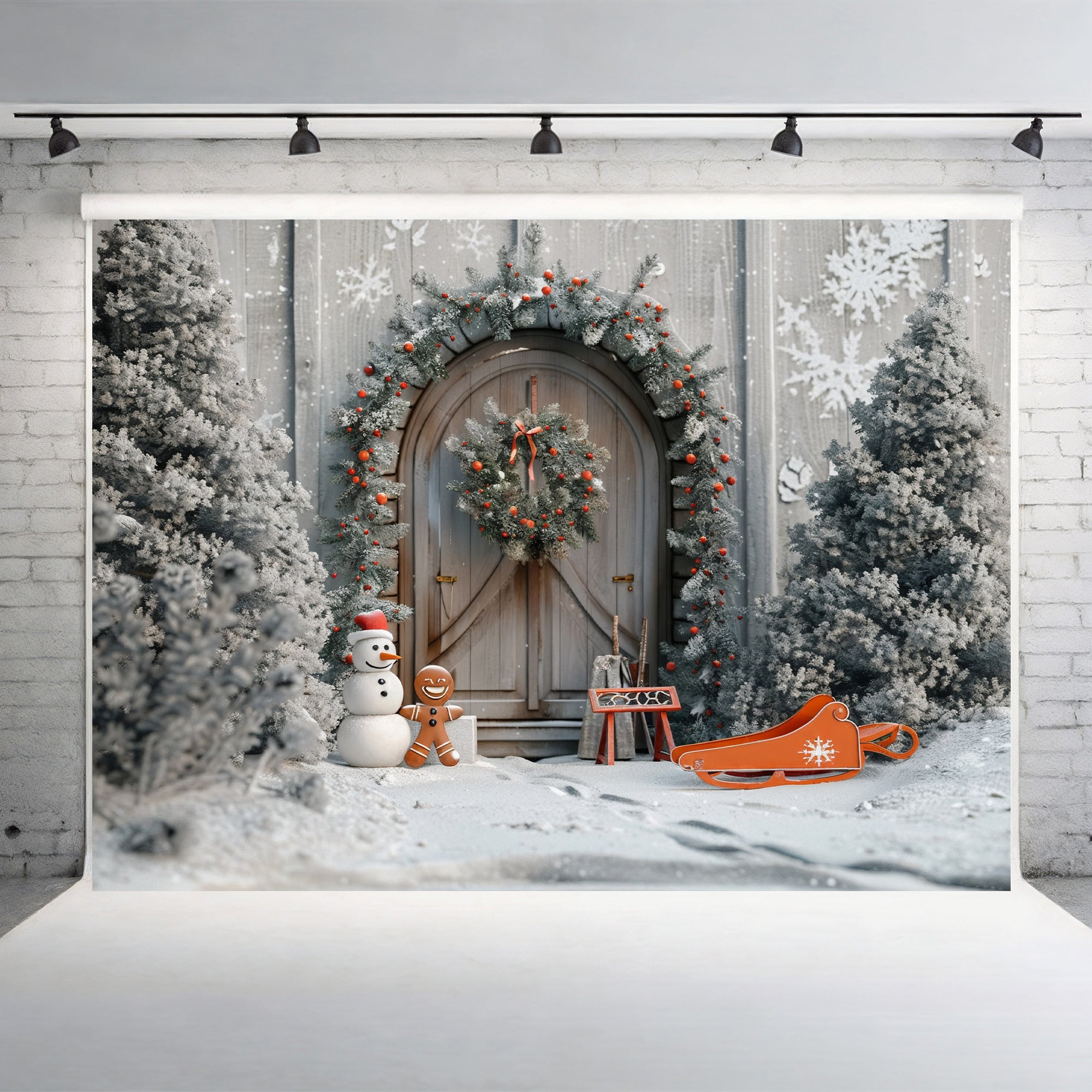Snowy Woodland Doorway Backdrop