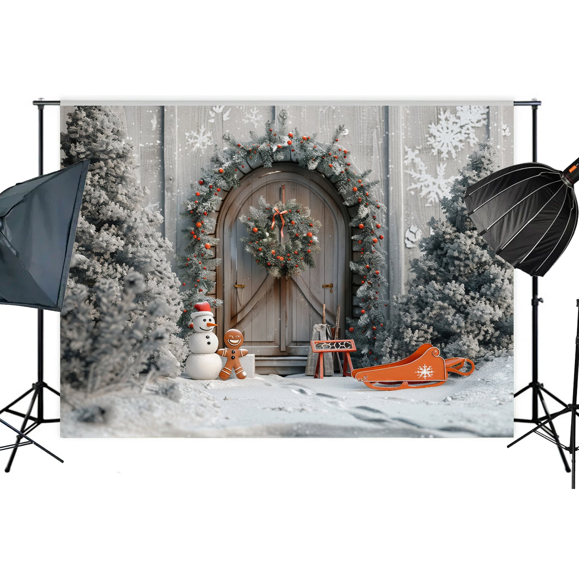 Snowy Woodland Doorway Backdrop